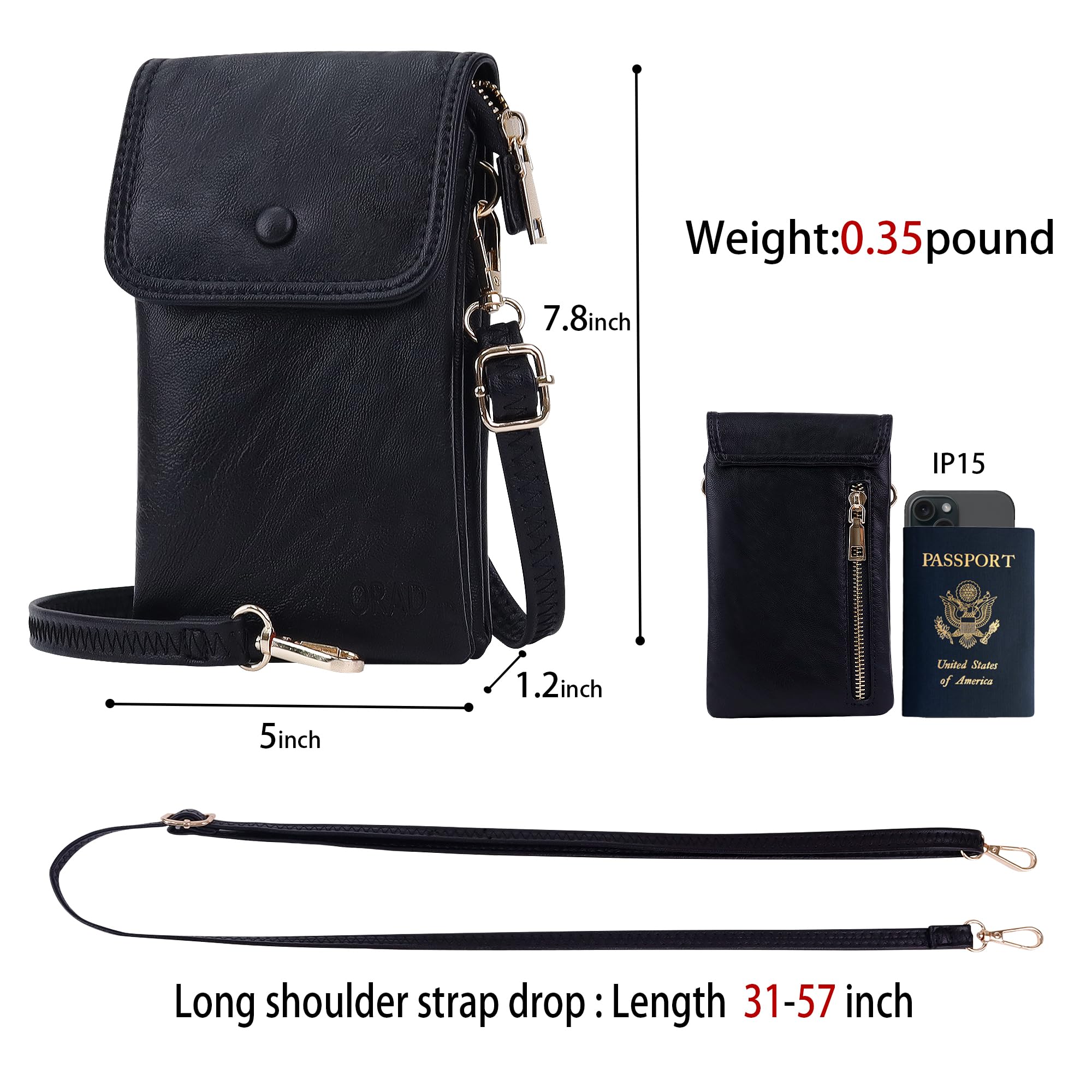 ORAD Women's Small Leather Crossbody Bag with Adjustable Strap - Phone Wallet Purse with Credit Card Slots - Perfect for Travel, Shopping & Everyday Use