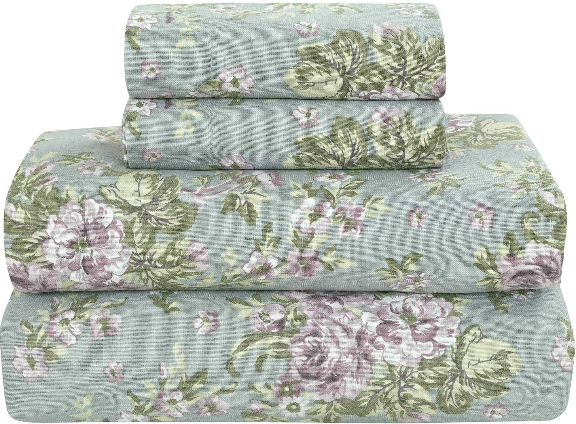 Bliss Casa 4-Piece 100% Cotton Flannel Sheet Set Queen Size - Ultra Soft & Warm Double Brushed Bedding with Deep Pockets - Breathable All-Season Comfort for Cozy Nights (Blossom) - Perfect for Winter Bedrooms & Guest Room Decor