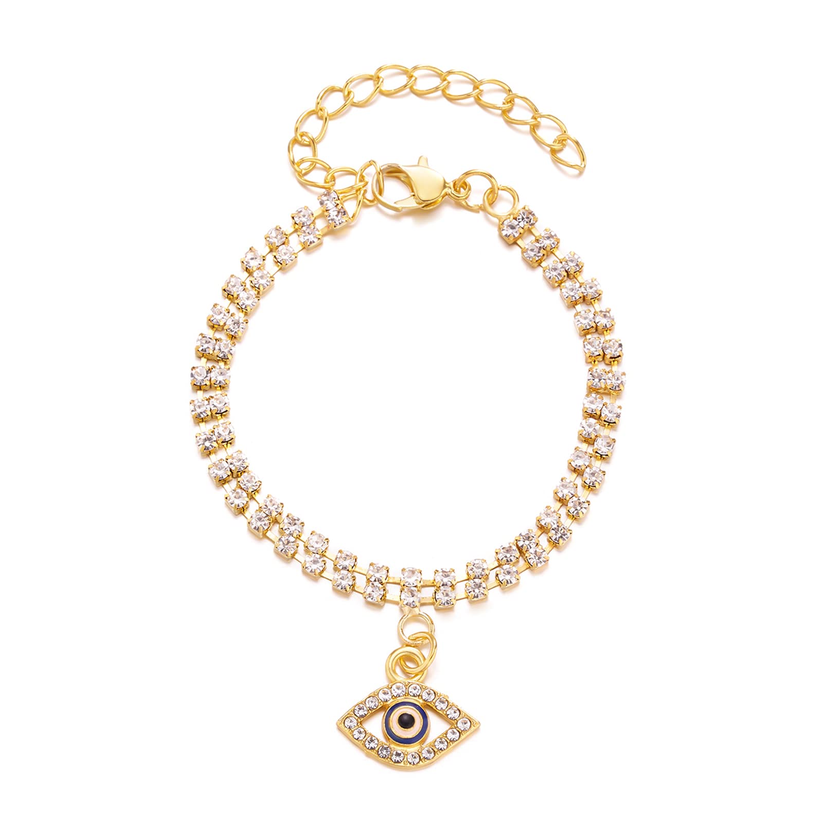 Evil Eye Protection Bracelet for Women & Girls - Gold Chain with Cubic Zirconia & Turkish Blue Eyes - Lucky Charm Jewelry Gift for Her - Perfect for Everyday Wear, Spiritual Protection & Positive Energy