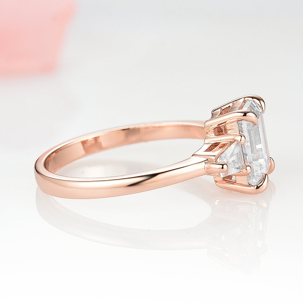 Emerald Cut Moissanite Engagement Ring 14K Solid Rose Gold - Elegant Wedding Jewelry for Brides & Proposals