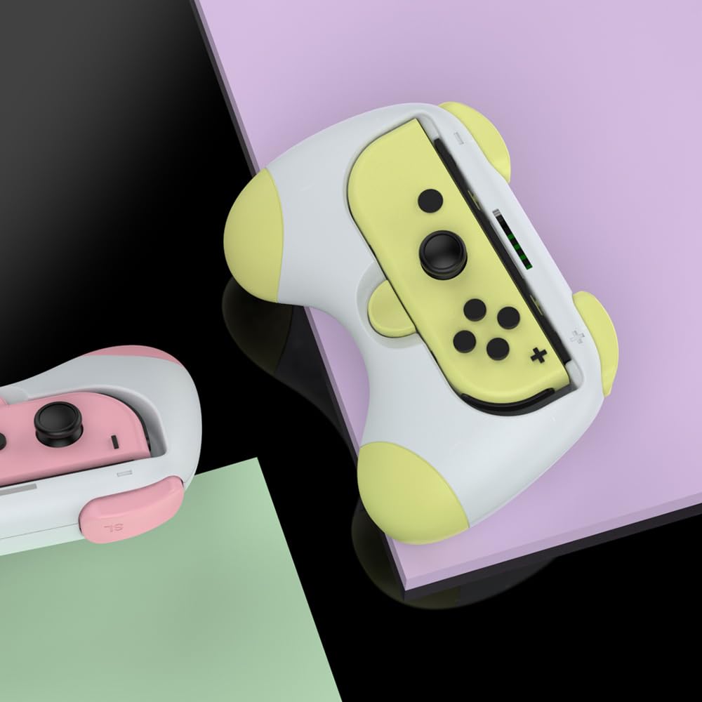 HeatFun Durable Joy-Con Grips for Nintendo Switch - 2 Pack Pink & Yellow Wear-Resistant Handle Kit - Perfect for Gaming, Travel & Long Play Sessions