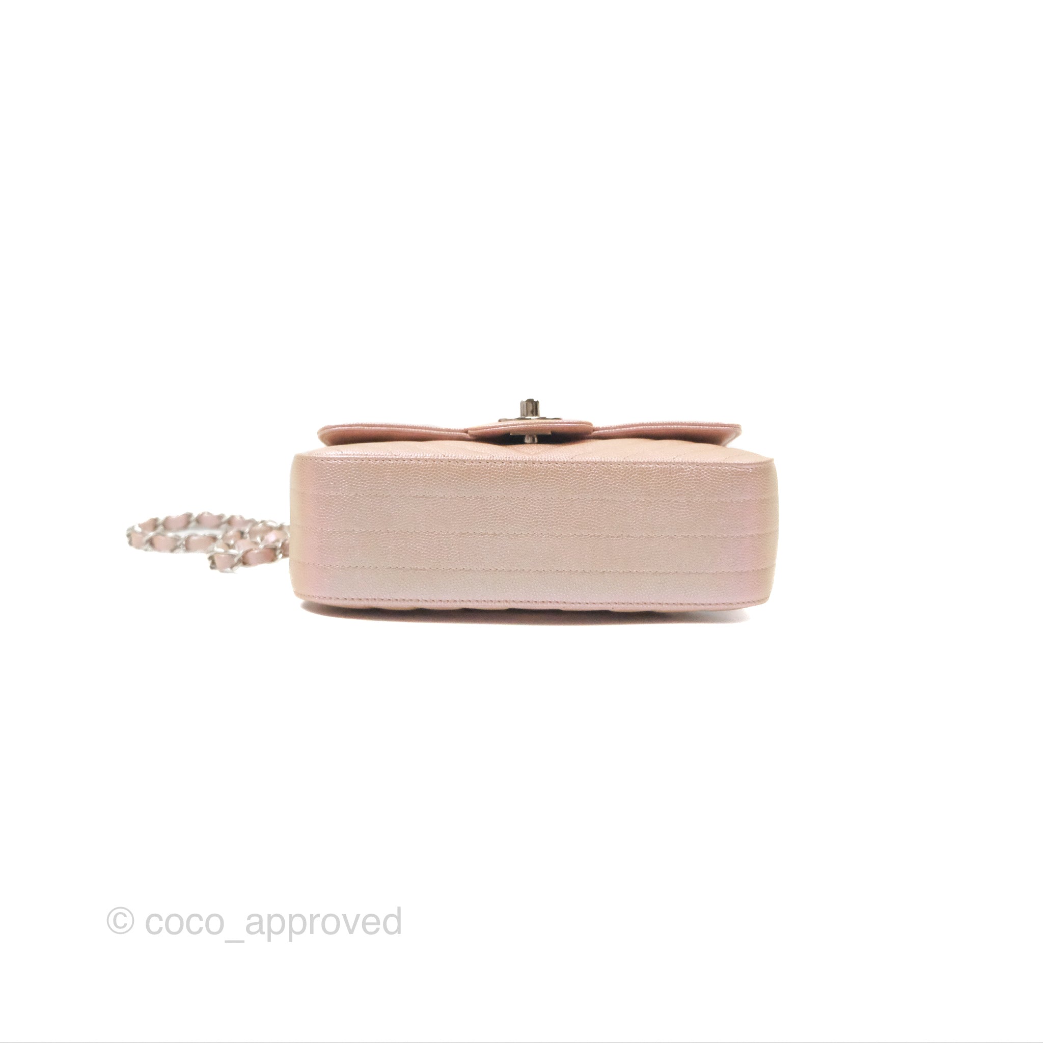 Chanel Chevron Mini Rectangular Flap Bag in Iridescent Rose Gold Caviar Leather with Ruthenium Hardware - Perfect for Evening Events & Luxury Fashion Accessories