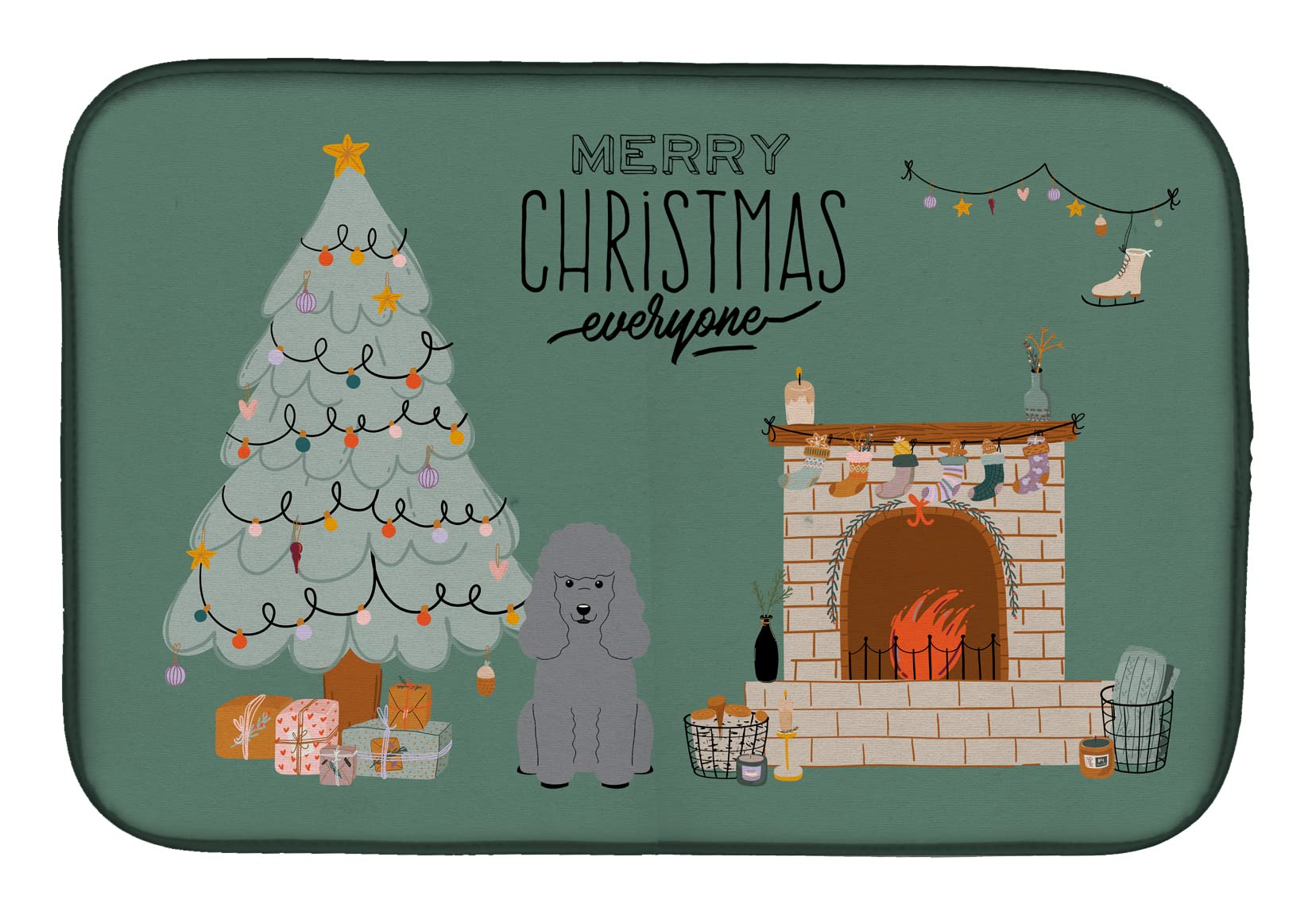 Silver Poodle Christmas Everyone Dish Drying Mat - Absorbent Kitchen Counter Mat Pad, 14 x 21 Inch Multicolor | Perfect for Holiday Decor & Drying Dishes Safely