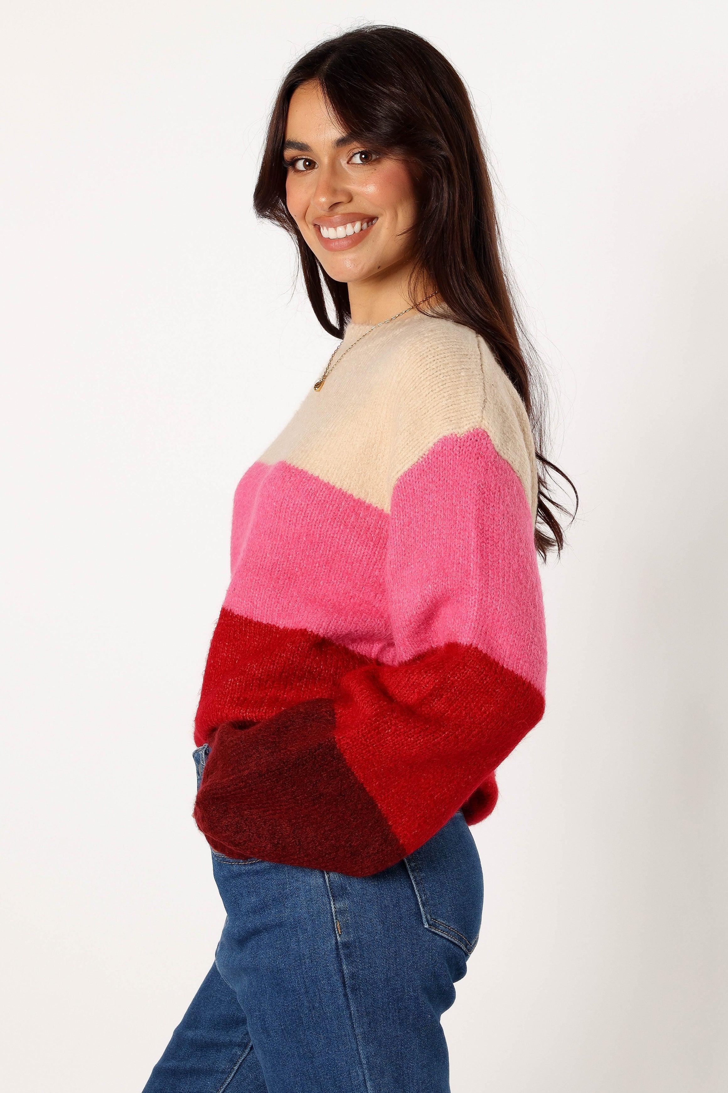 Giovanna Women's Crewneck Multi-Stripe Knit Sweater - Soft Casual Pullover for Fall & Winter - Berry Color