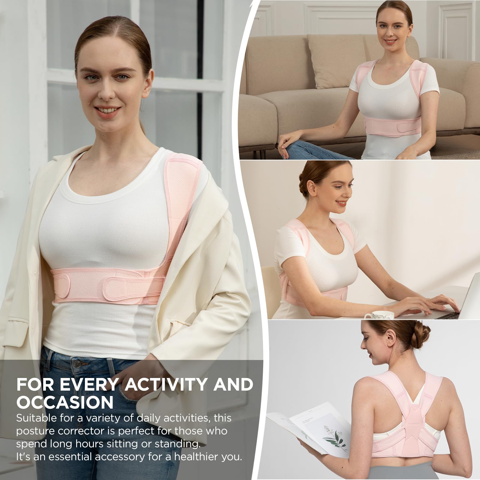 Best Posture Corrector for Women & Men - Adjustable Back Brace for Clavicle Support, Neck & Shoulder Pain Relief - Large/XLarge Pink - Improve Posture at Work, Gym & Daily Activities