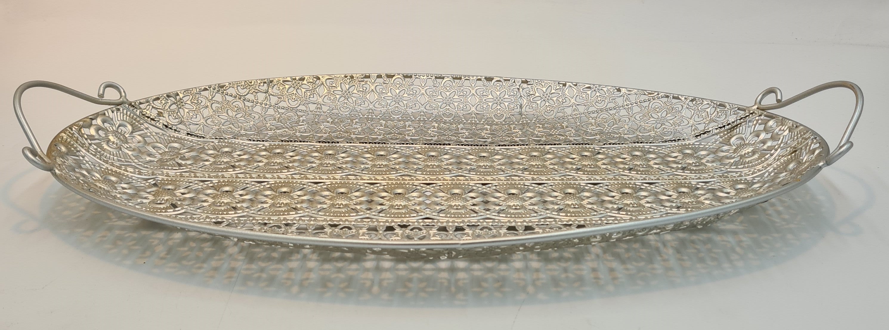 19x12 Inch Silver Metal Oval Tray - Elegant Serving Platter for Parties, Buffets, and Home Decor