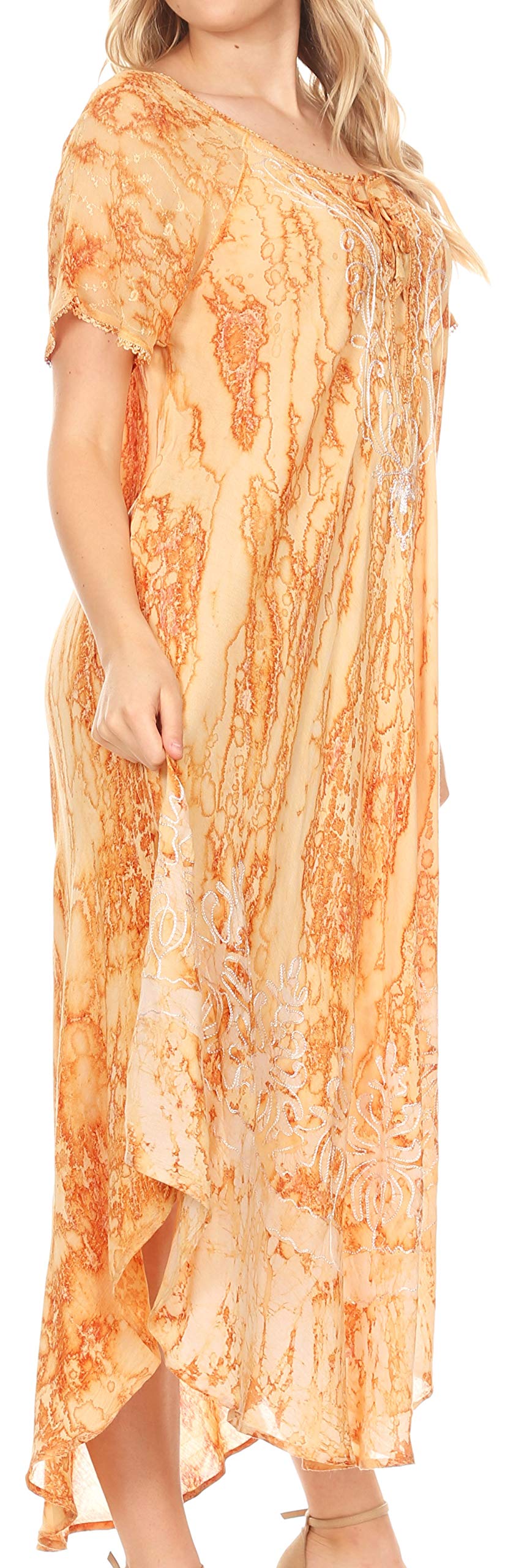 Sakkas Ronny Lace Embroidered Cap Sleeve Tie Dye Caftan Dress - Boho Beach Cover Up for Summer Vacation & Pool Party