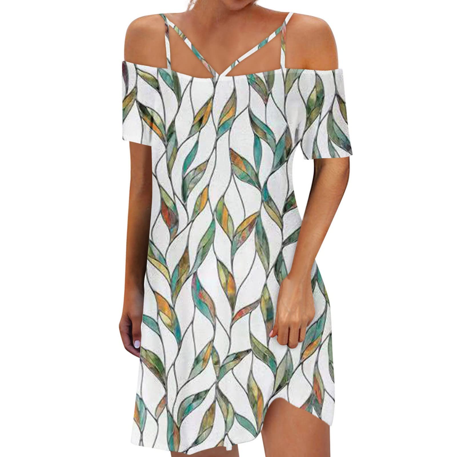 Women's Fashion Casual Off Shoulder Dress with Adjustable Straps - Floral Printed Midi Summer Dress for Beach, Party & Daily Wear