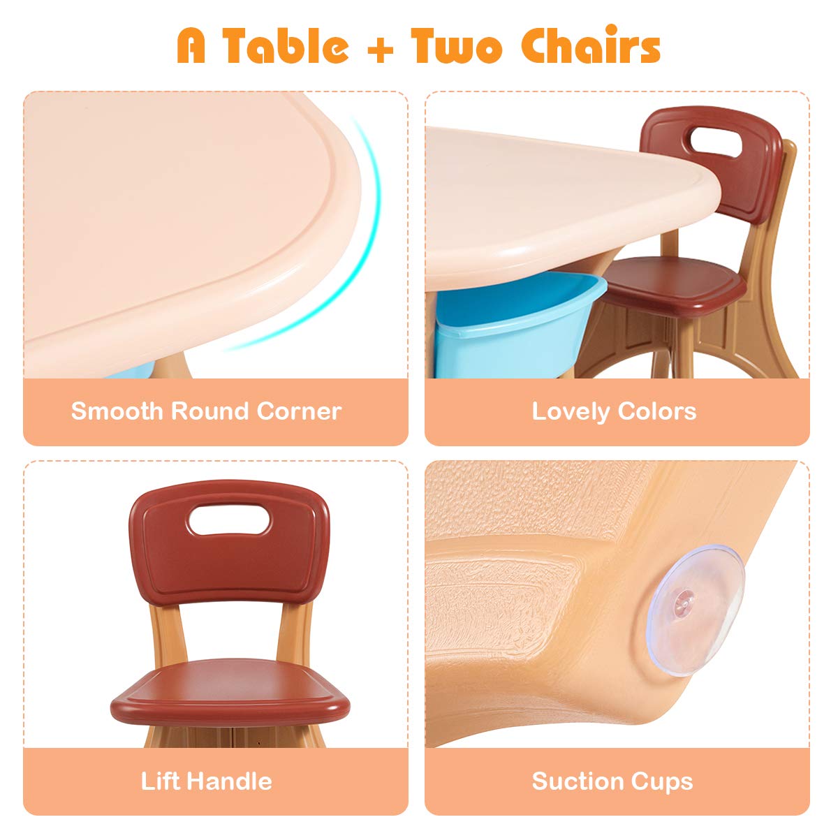 KOTEK 3-Piece Kids Table & Chair Set with Storage - Study & Art Desk for Toddlers - Perfect for Reading & Drawing