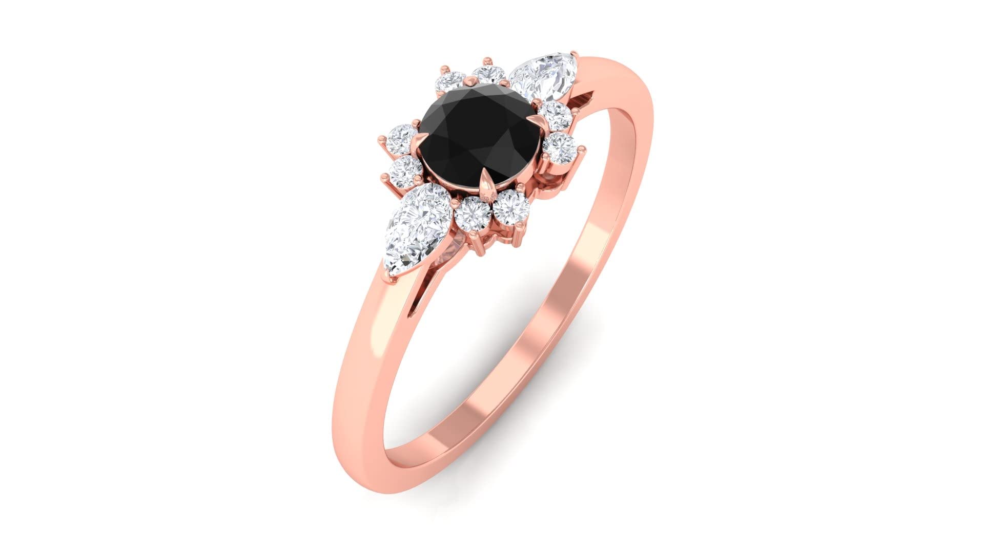 1/2 CT Black & White Diamond Ring - 14K Solid Gold Floral Black Diamond Promise Ring with Accent Stones | Certified Black Diamond Jewelry for Engagement, Wedding & Anniversary Gifts