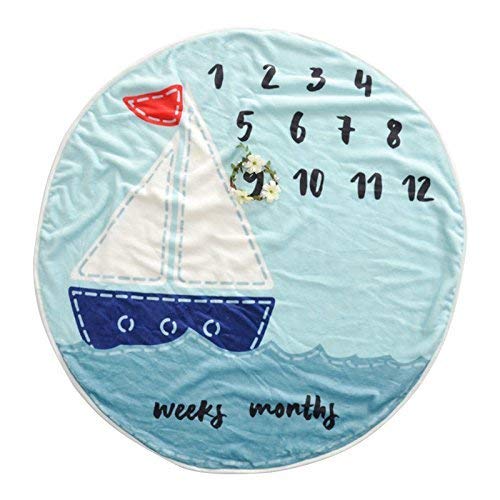Simpurity Baby Round Milestone Blanket - Soft Plush Fleece Swaddling Blanket for Newborns - 37.5 x 37.5 Inch Milestone Photography Rug - Perfect Baby Shower Gift & Monthly Photo Prop (Nautical Boat Design) - Ideal for Nursery Decor, First Birthday Photos & Newborn Portraits