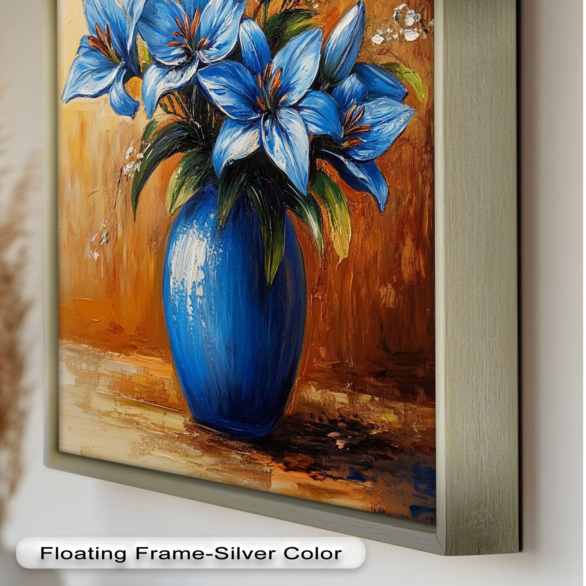 Azure Blossoms in Blue Vase - Hand-Painted Floral Oil Canvas Artwork for Living Room Decor | Wall Art for Home & Office