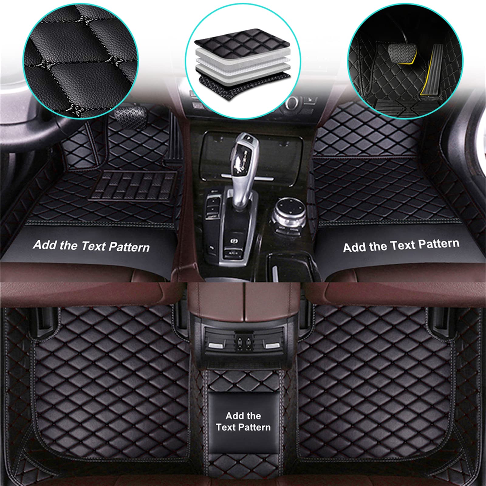 Universal Car Floor Mats - Premium Leather All-Weather Waterproof Protection - Full Set Custom Fit for 95% Vehicles - Black Luxury Floor Liners - Perfect for SUVs, Sedans & Trucks - Durable Protection Against Mud, Snow & Spills