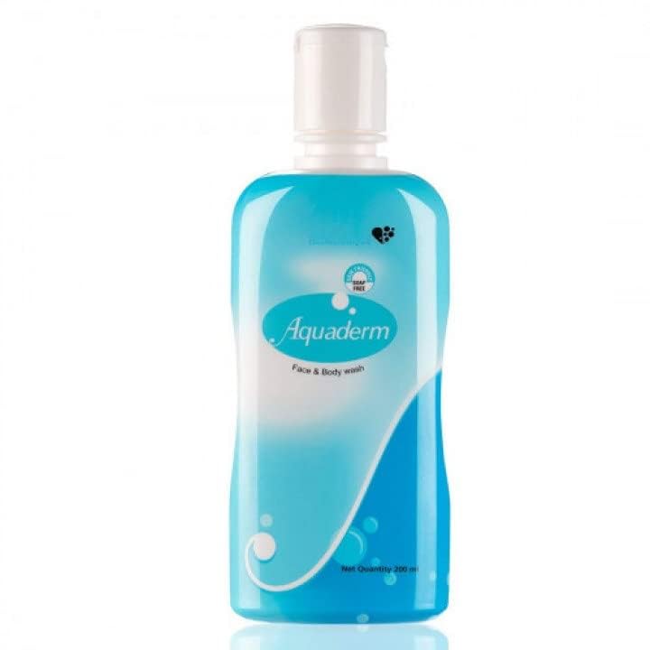AQUADERM Gentle Face & Body Wash 200ml (Pack of 2) - Hydrating & Soap-Free Cleanser for Sensitive Skin - Perfect for Daily Shower & Travel