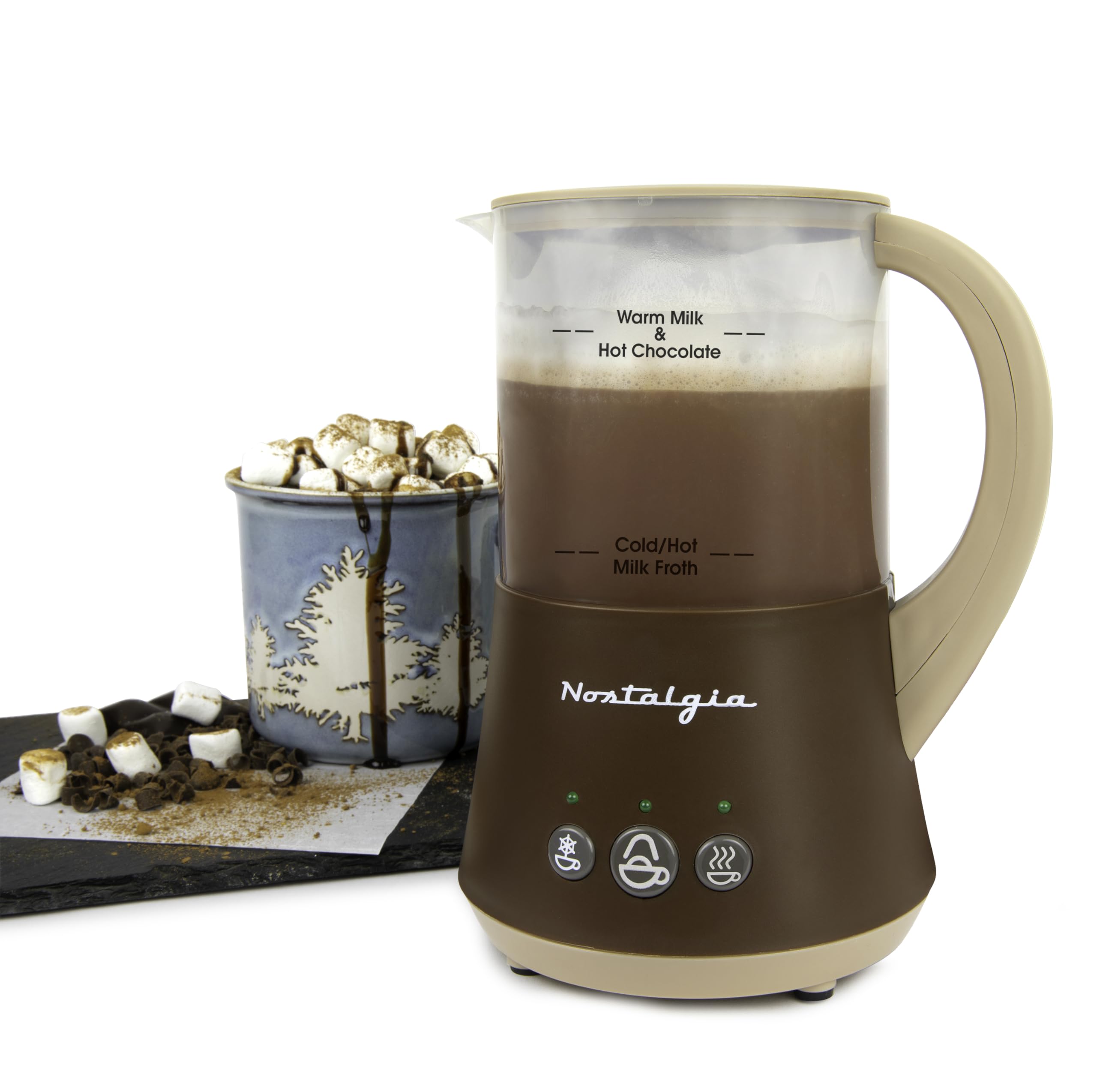 Nostalgia 32 Oz Electric Milk Frother & Hot Chocolate Maker - Warm/Cold Foam for Coffee, Latte, Cappuccino - Includes Cocoa Bomb Mold - Perfect for Home Cafes, Gifts & Holiday Beverage Making