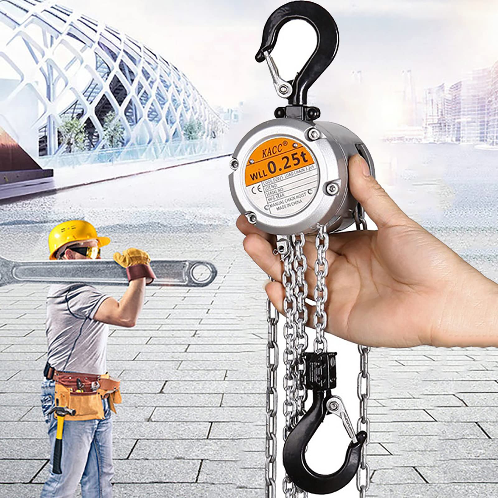 AXNI 500KG Portable Chain Hoist with 2 360° Swivel Hooks & 3M Single Chain - Heavy Duty Lifting Tool for Garage, Factory, Dock, Warehouse, Construction & DIY Projects
