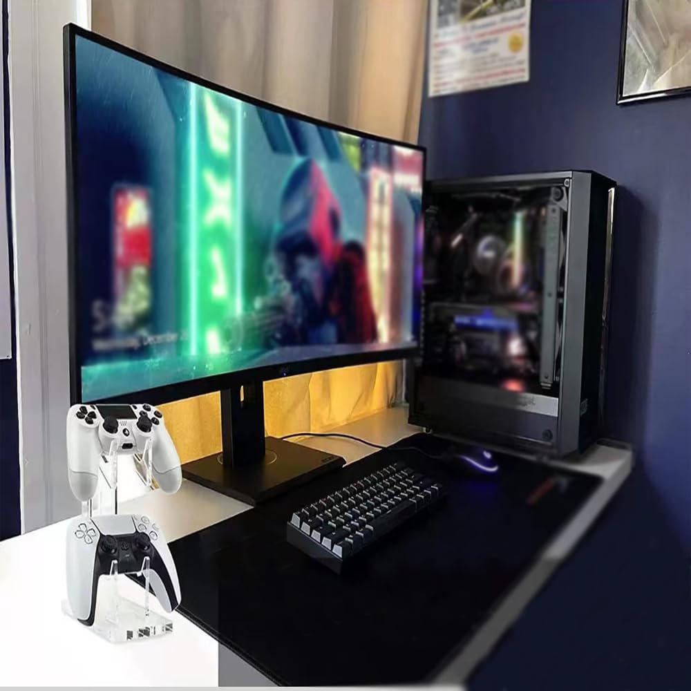 Premium ARHAR Acrylic Controller & Headphone Holder - 2-Tier Transparent Gaming Accessory Organizer for PS5, Xbox, PC - Perfect for Home, Office, Studio & Bedroom Gaming Setup