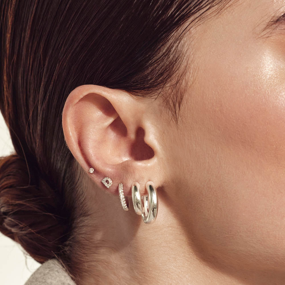 Micro Diamond Helix Single Stud Earrings in Sterling Silver - Perfect for Everyday Wear & Special Occasions