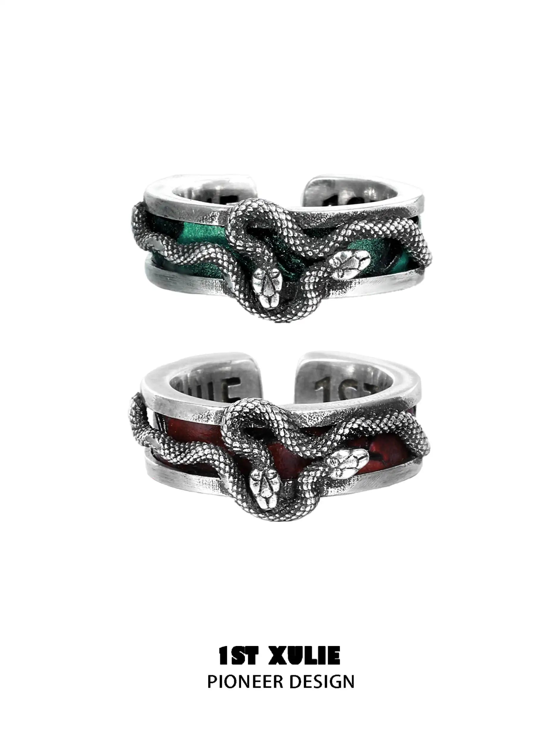 S925 Sterling Silver Snake Bite Open End Couple's Rings for Men & Women - Gothic Punk Jewelry for Couples, Weddings, and Alternative Fashion Lovers