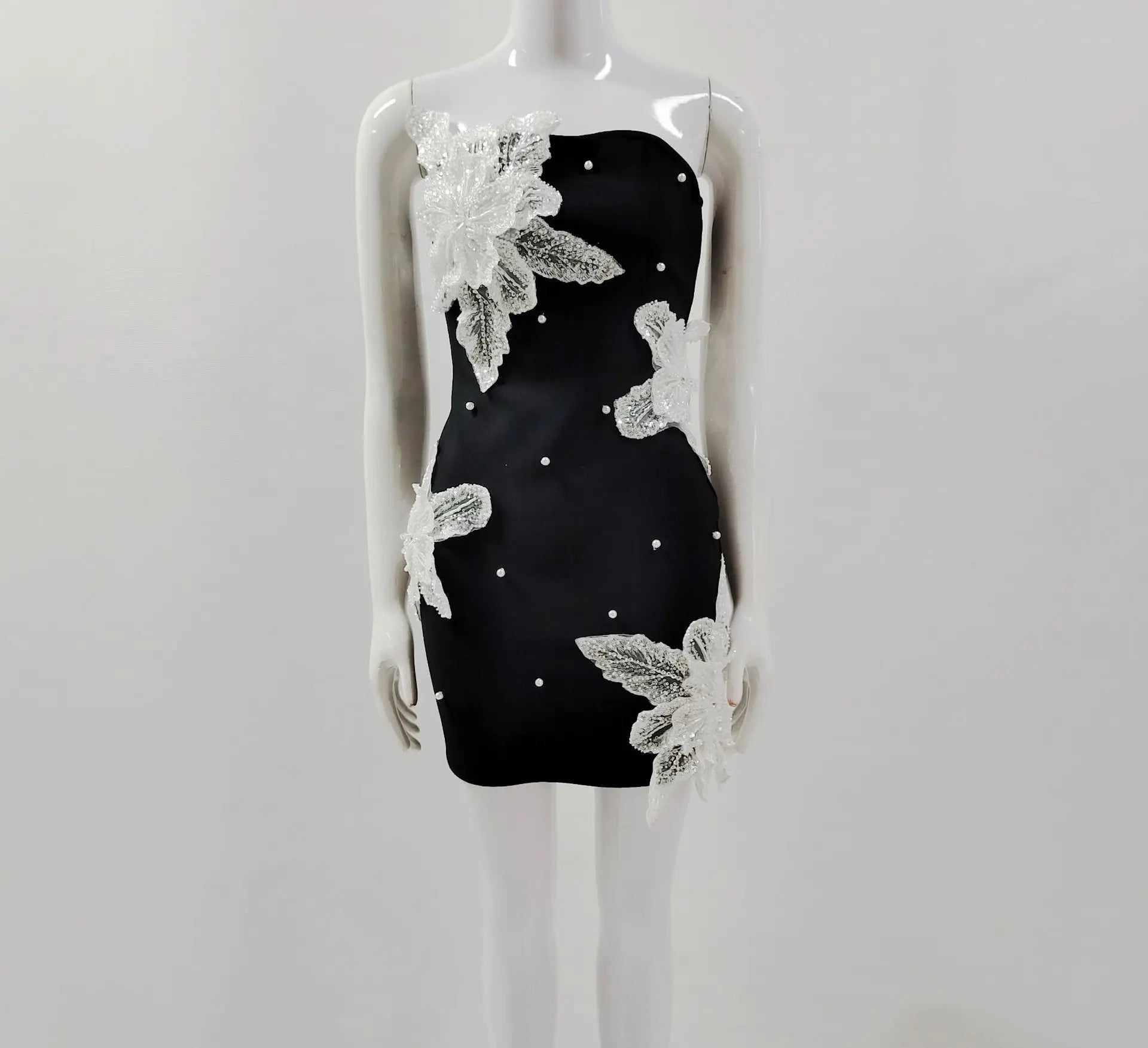 2024 New Fashion Women's Sexy Strapless Beaded Floral Bodycon Mini Dress - Elegant Evening Party, Birthday Celebration, Clubwear, Cocktail Dress for Night Out & Special Occasions