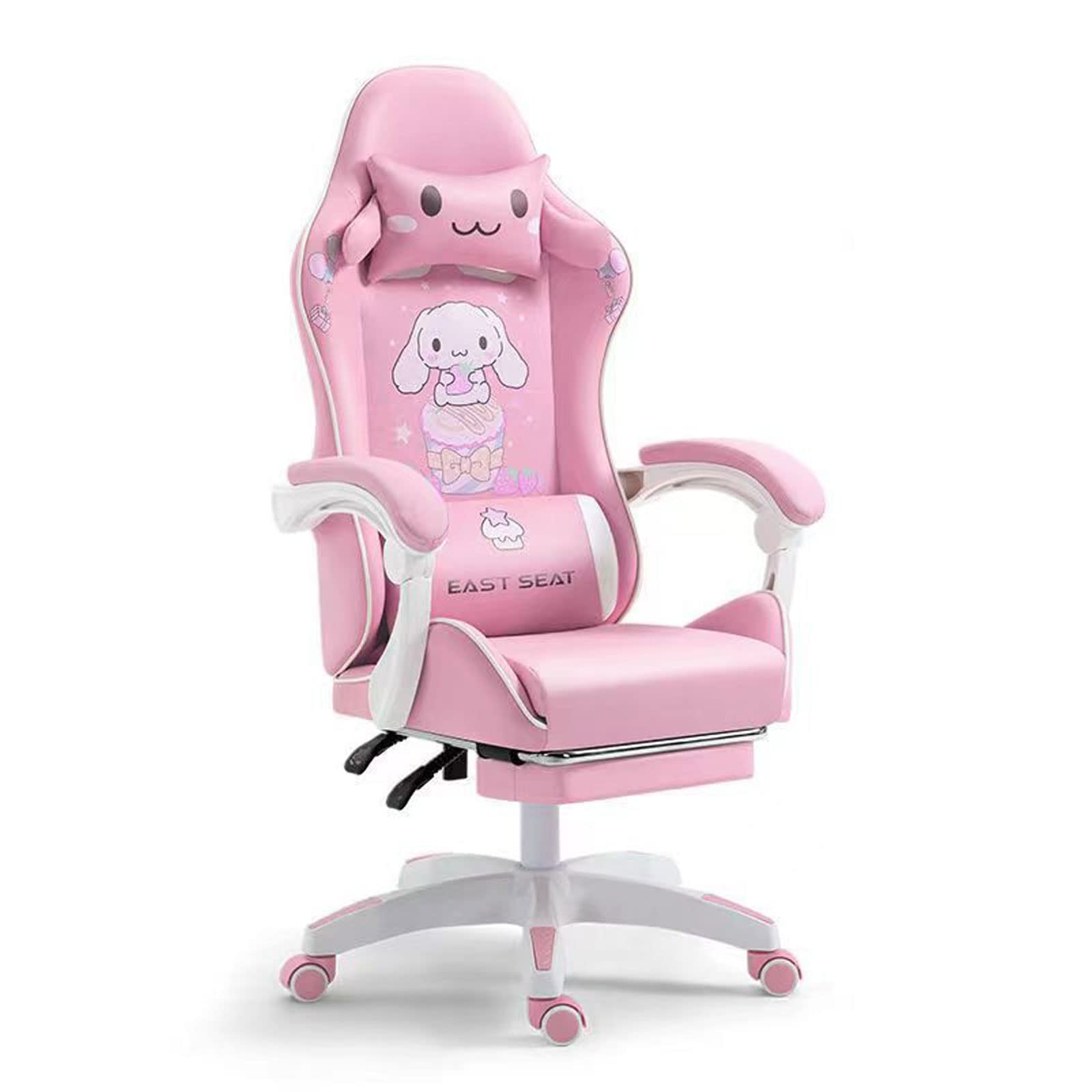 Pink Gaming Chair with Footrest - Ergonomic Computer Office Chair for Girls, High Back Swivel Adjustable Chair with Lumbar Support, PU Leather & High-Density Foam Cushions - Perfect for Home Gaming Setup, Streaming & Office Work