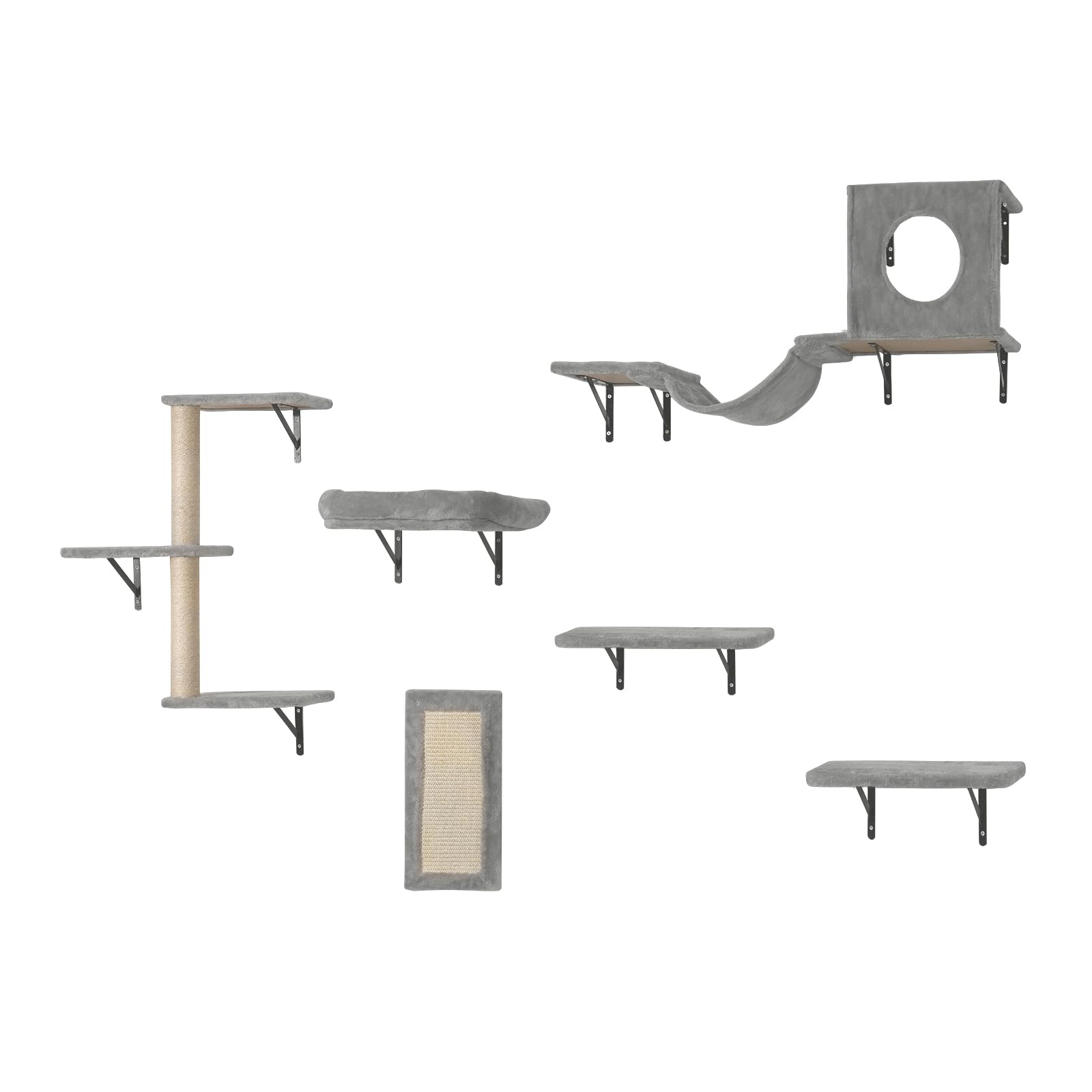 VEVOR Wall Mounted Cat Shelves Set of 6 - Cat Climbing Furniture with Perches, Jumping Boards, Hammock & Sofa - 40 lbs Capacity for Indoor Cats - Perfect for Play, Sleep & Climbing in Living Rooms & Bedrooms