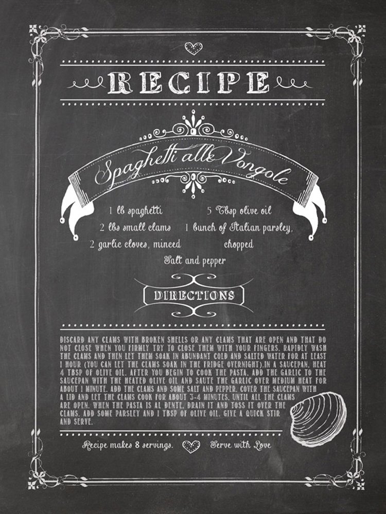 Spaghetti Chalk Art Print 12x16 - Italian Chef Cooking Recipe Poster for Kitchen Decor | Perfect for Home, Restaurant & Culinary School Wall Art