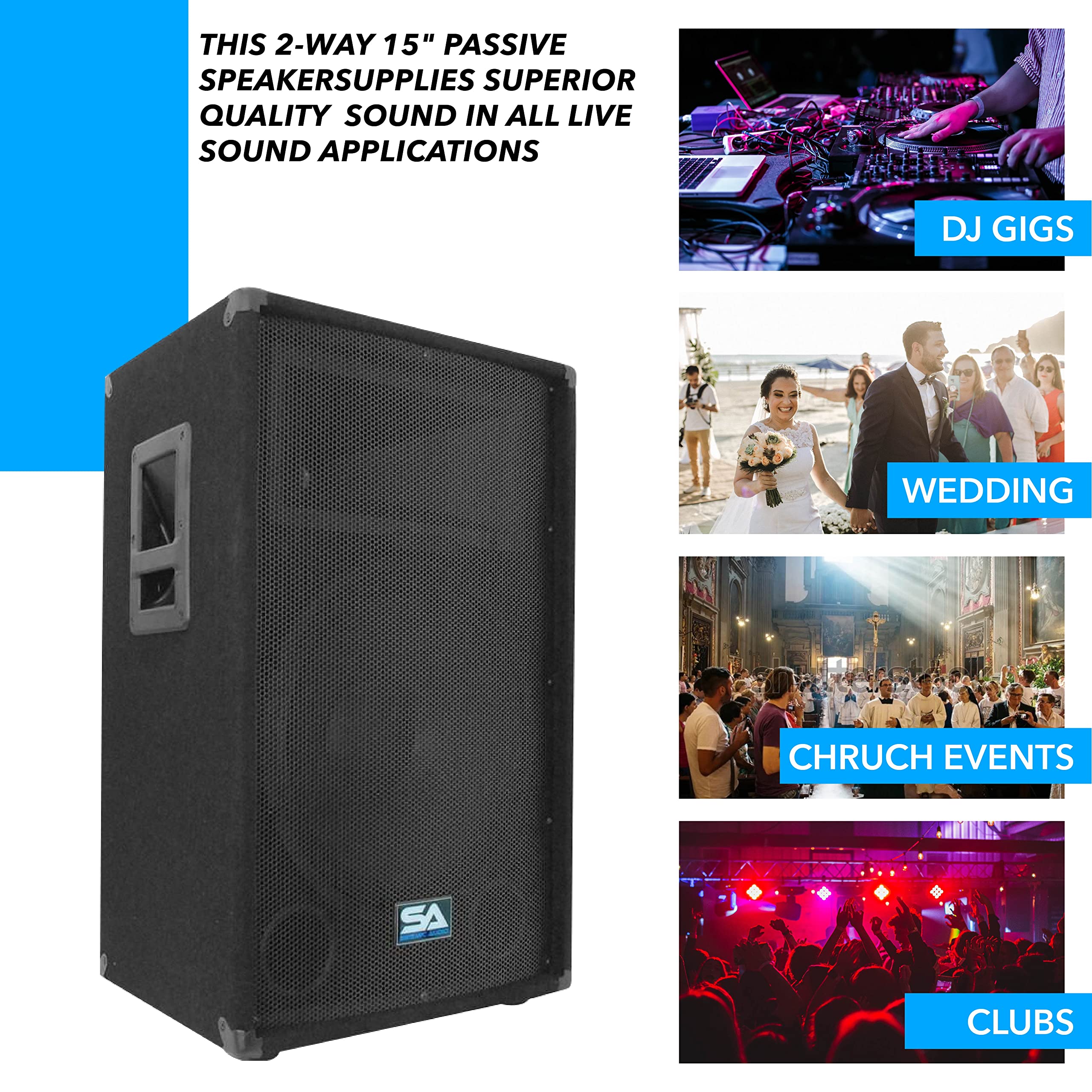 Seismic Audio 15 Inch PA DJ Speaker 350 Watts PRO Audio - Powerful Sound System for Live Music, DJ Performances, Karaoke, Church Events, Weddings & Band Monitors