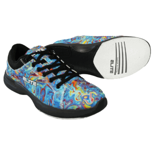 ELITE Women's Blue Swirl Bowling Shoes with Lace-Up Closure & Slide Soles for Right & Left Feet - Perfect for League Play, Tournaments & Casual Bowling Nights