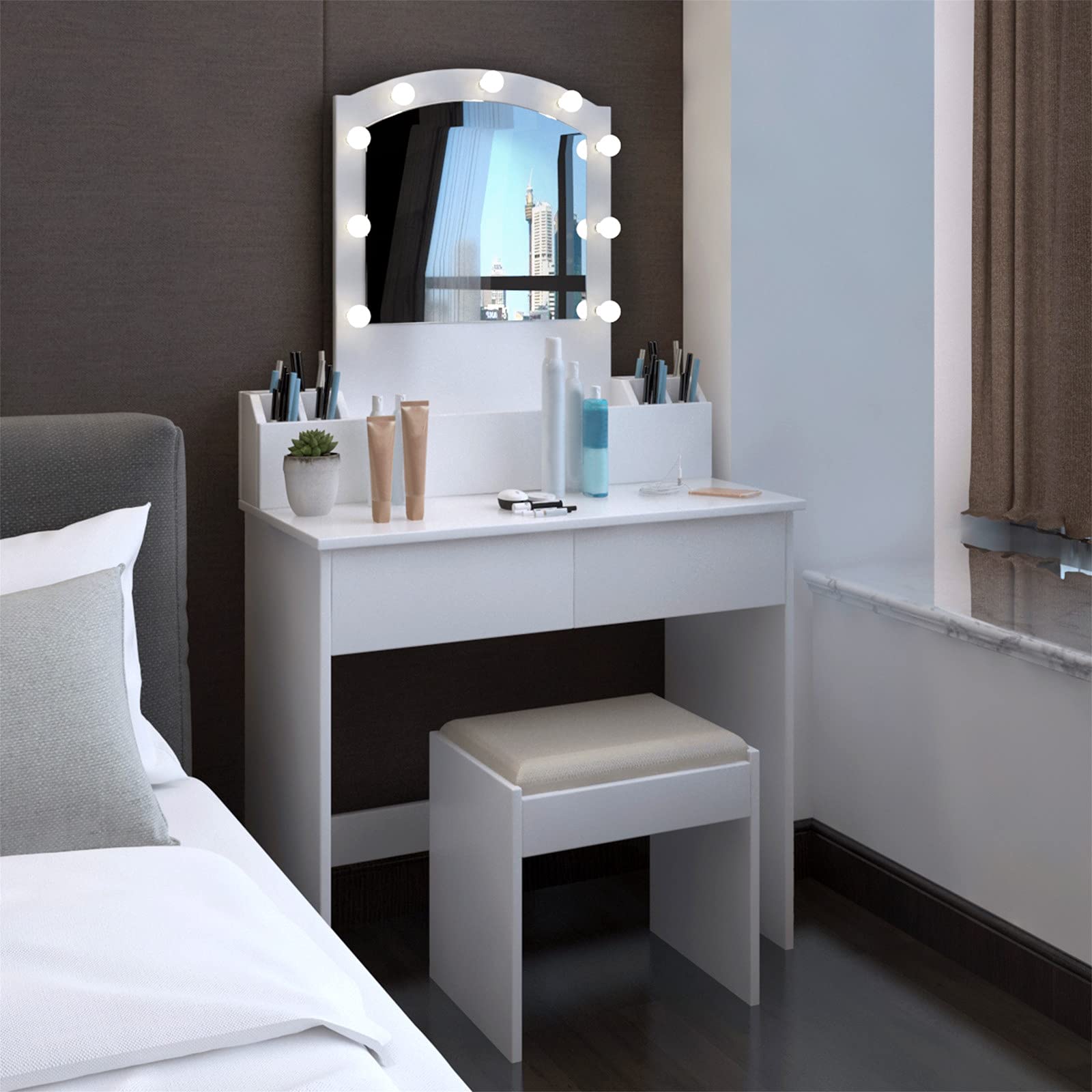 Modern Vanity Table Set with Mirror - Dressing Table & Makeup Desk for Women & Girls | Elegant Bedroom Vanity Set with Drawers & Stool | Perfect for Makeup, Skincare & Hair Styling at Home