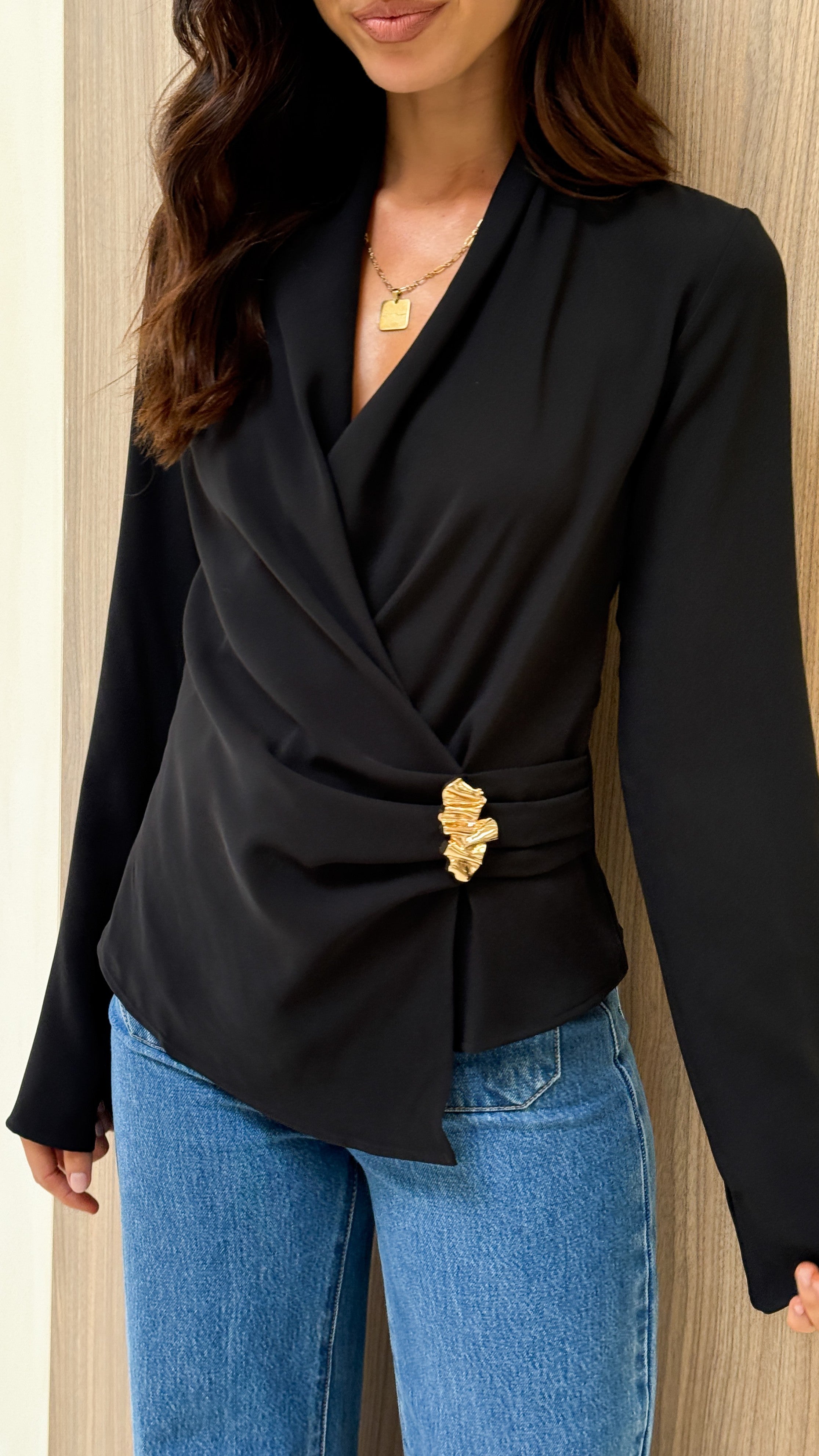 Lani Open Front Black Top for Women - Stylish & Comfortable Blouse for Casual Outings and Office Wear