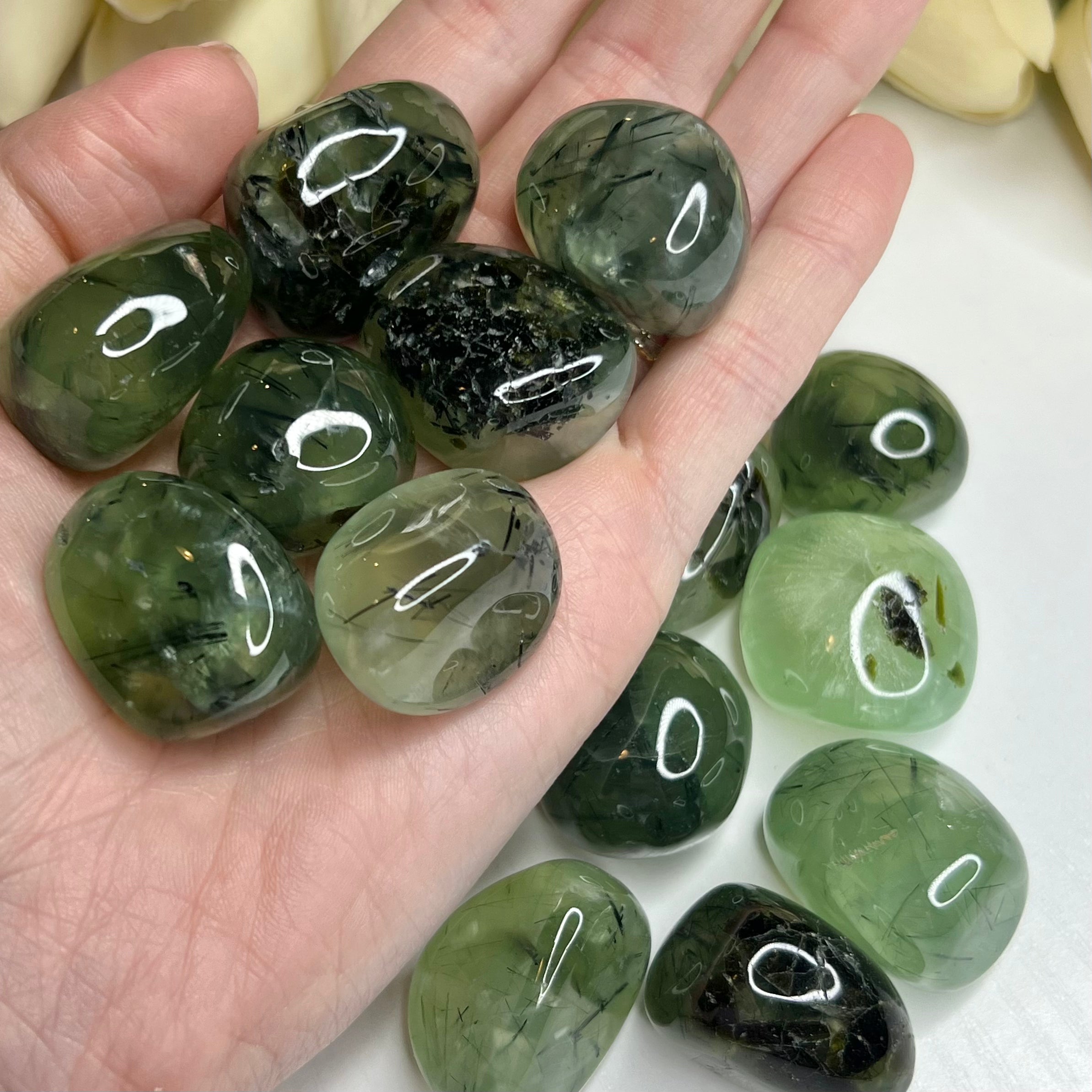 Natural Prehnite with Epidote Tumbled Stones - Healing Crystals for Meditation, Reiki & Home Decor
