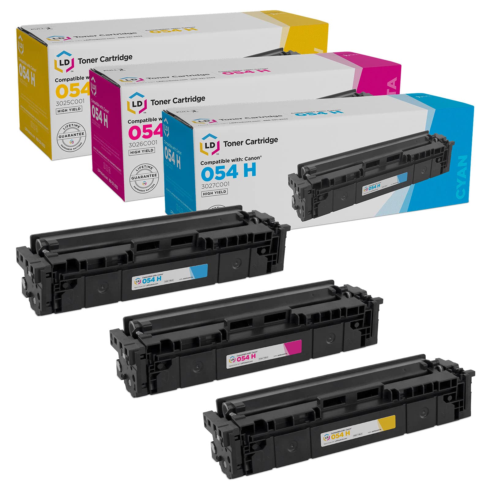 LD Compatible Toner Cartridge 3-Pack for Canon 054H High Capacity (Cyan, Magenta, Yellow) - Works with Canon Color imageCLASS MF642Cdw | Reliable Printing for Office & Home Documents, Photos & Presentations
