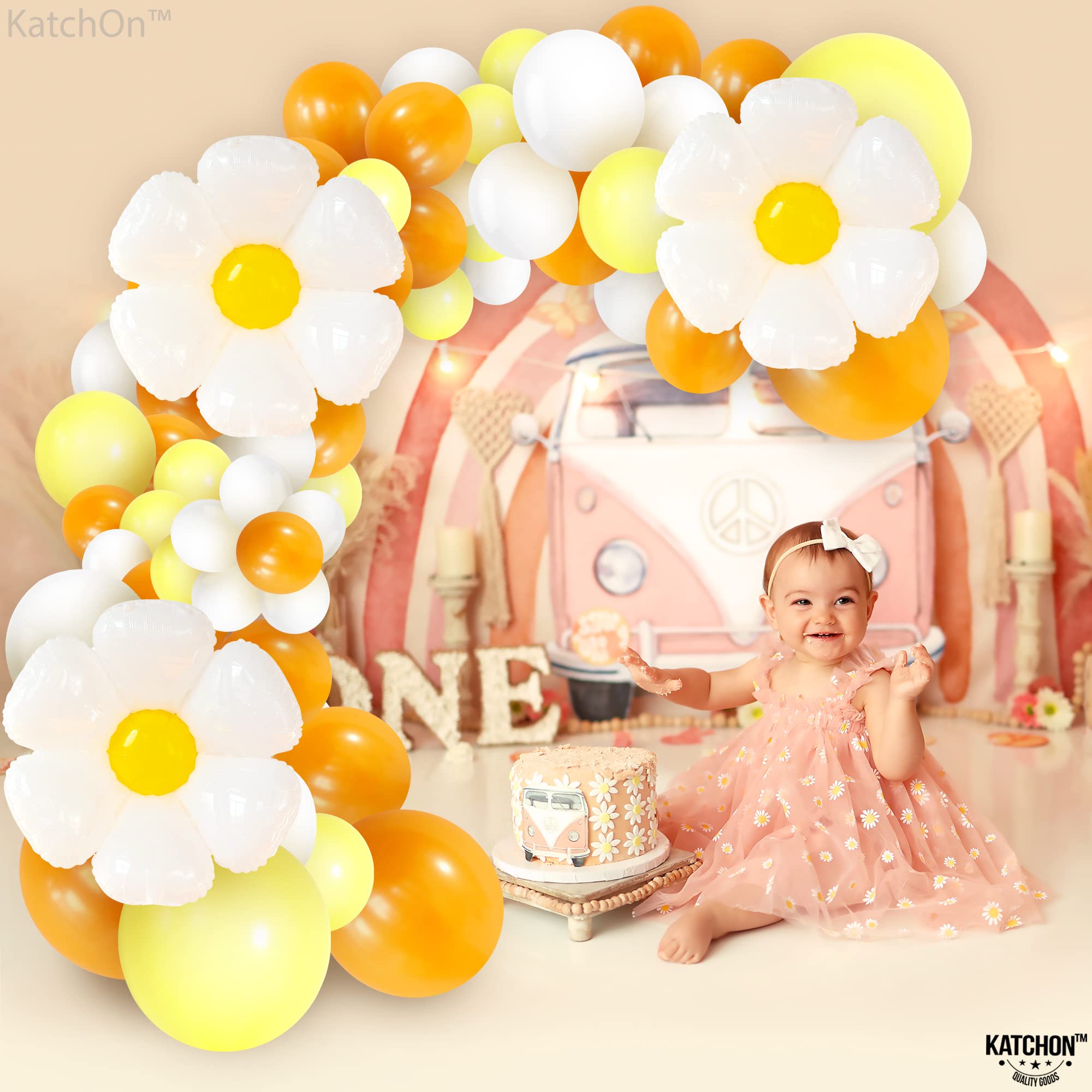 KatchOn 30 Inch Huge Daisy Balloon Garland - Pack of 132 | Flower Balloon Arch Kit for Birthday, Baby Shower & Wedding Decorations | Daisy Party Balloons for Indoor/Outdoor Events | Premium Latex Balloons for DIY Party Backdrops