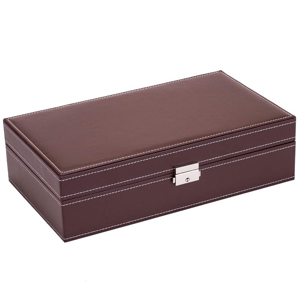 Barenx 8-Slot Jewelry Box with Lock & Mirror - Watch Organizer Storage Case for Men & Women - Perfect for Travel, Home & Office (Brown)