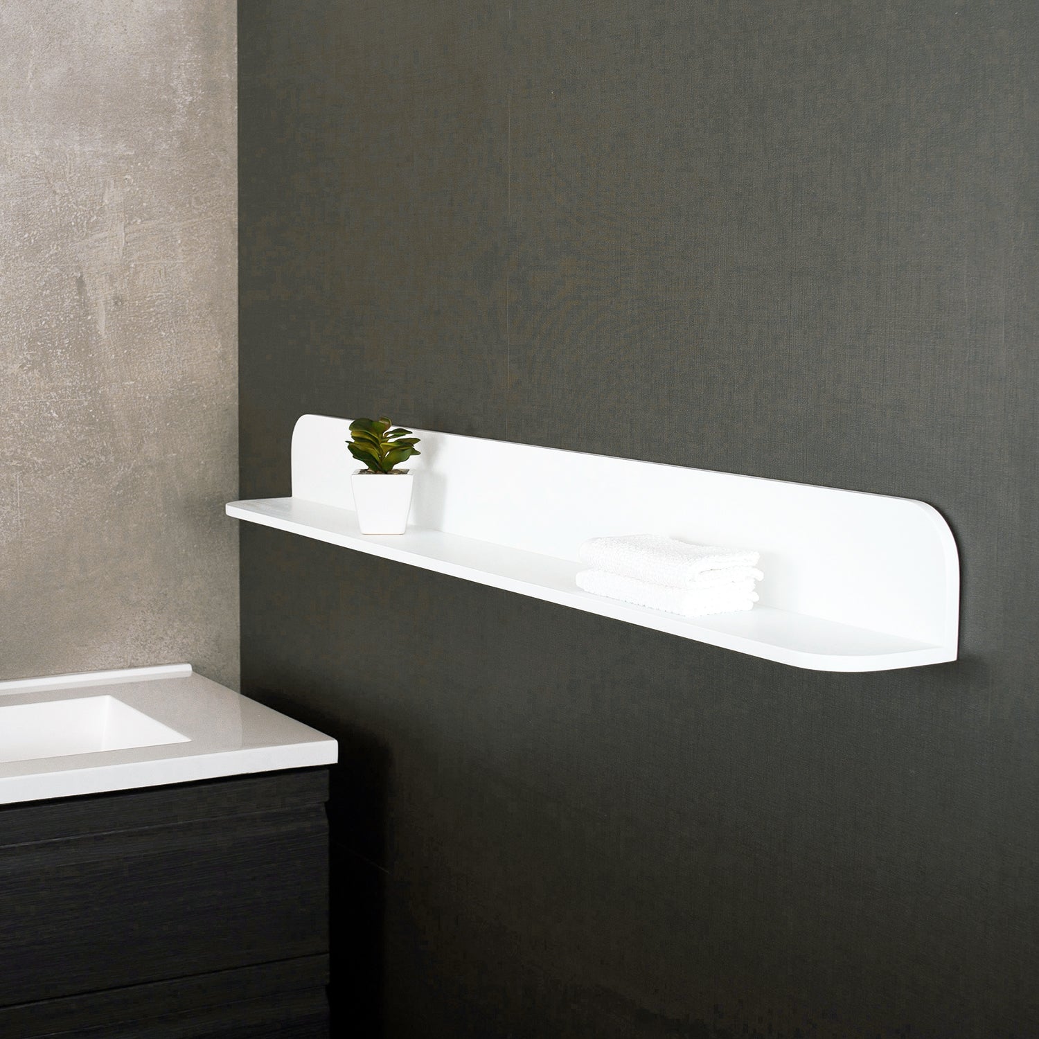 DAX Solid Surface Bathroom Shelf - White Matte Finish Wall Mounted Storage Organizer 47.25