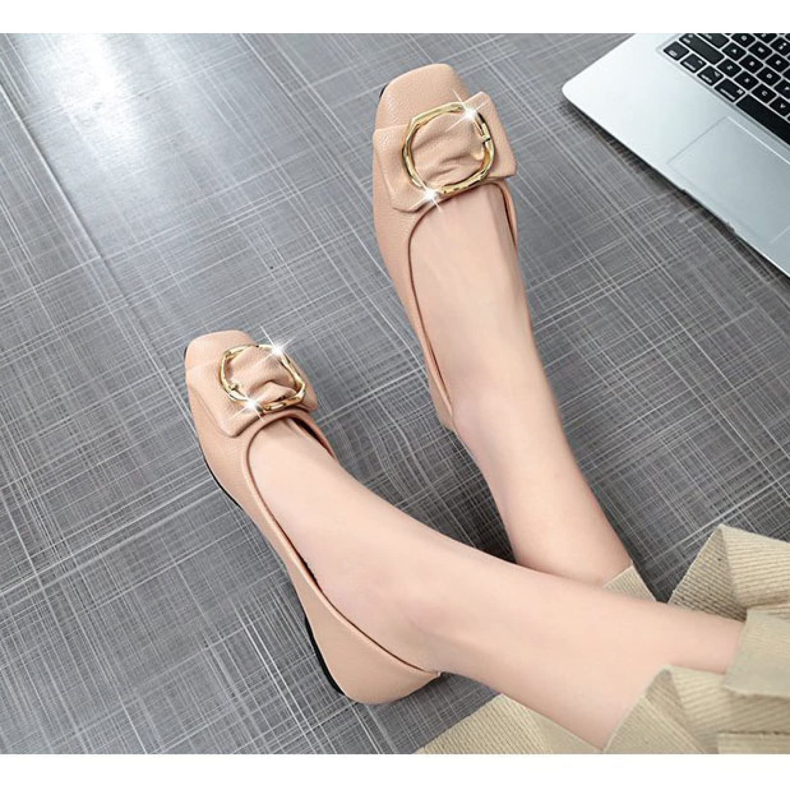 Women's Lightweight Slip-On Flats - Breathable Buckle Closed Toe Walking Shoes - Soft Faux Leather Loafers for Work, Travel & Casual Wear