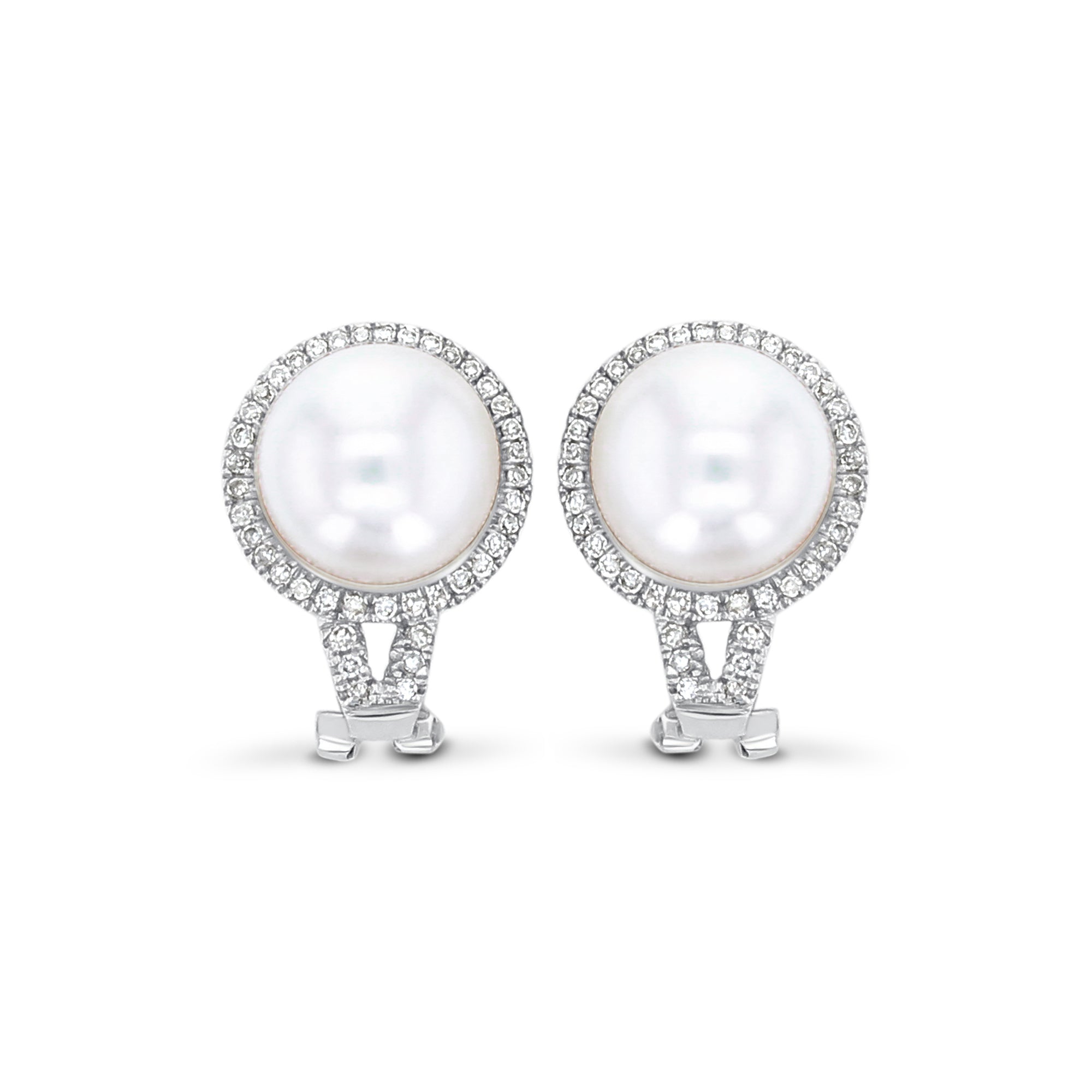 14K White Gold Freshwater Pearl & Diamond Halo Earrings 0.40cttw - Elegant Bridal Jewelry & Anniversary Gift for Women