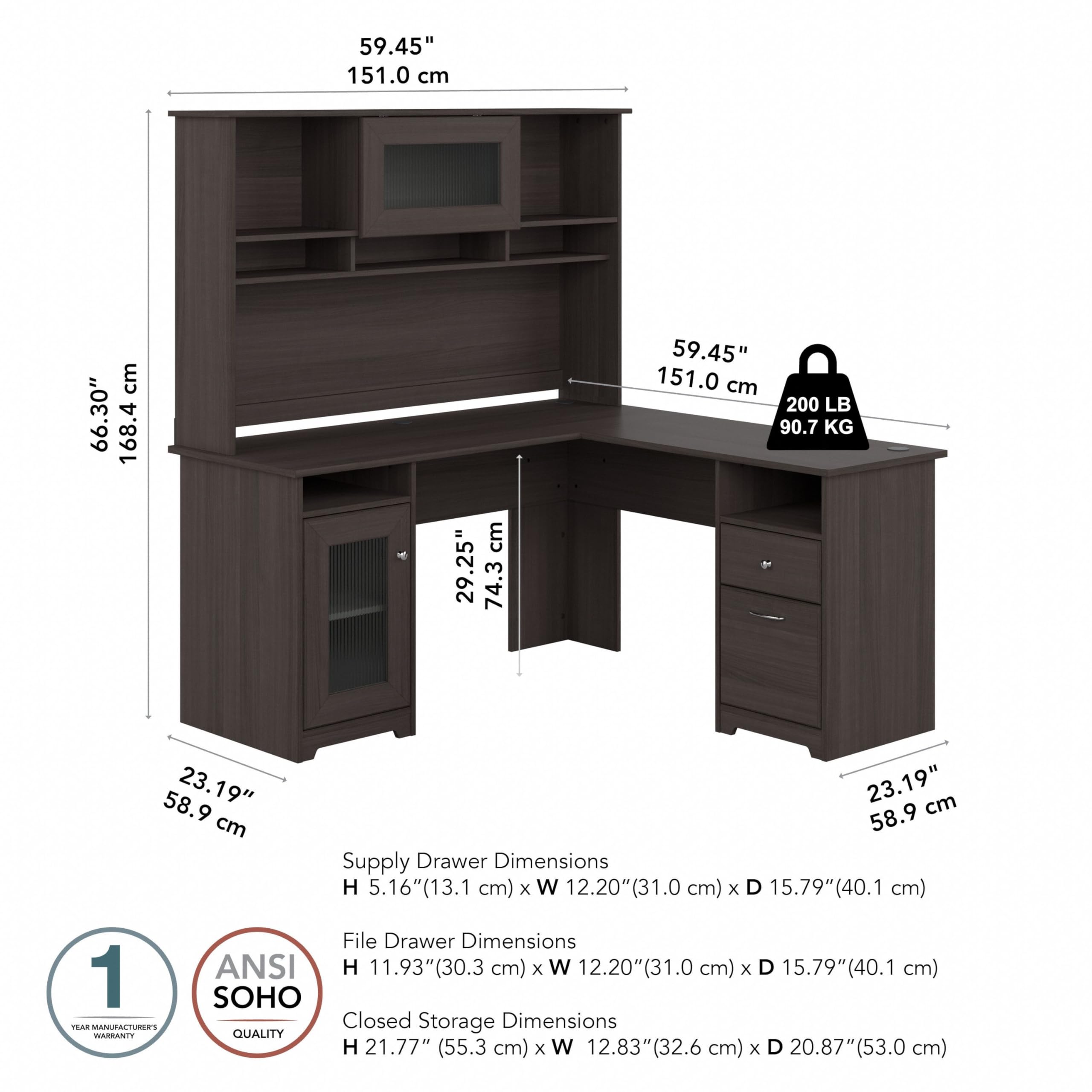Bush Furniture Cabot L-Shaped Desk with Hutch - 60W Corner Computer Desk with Storage for Home Office in Heather Gray | Perfect for Small Spaces & Home Office Organization