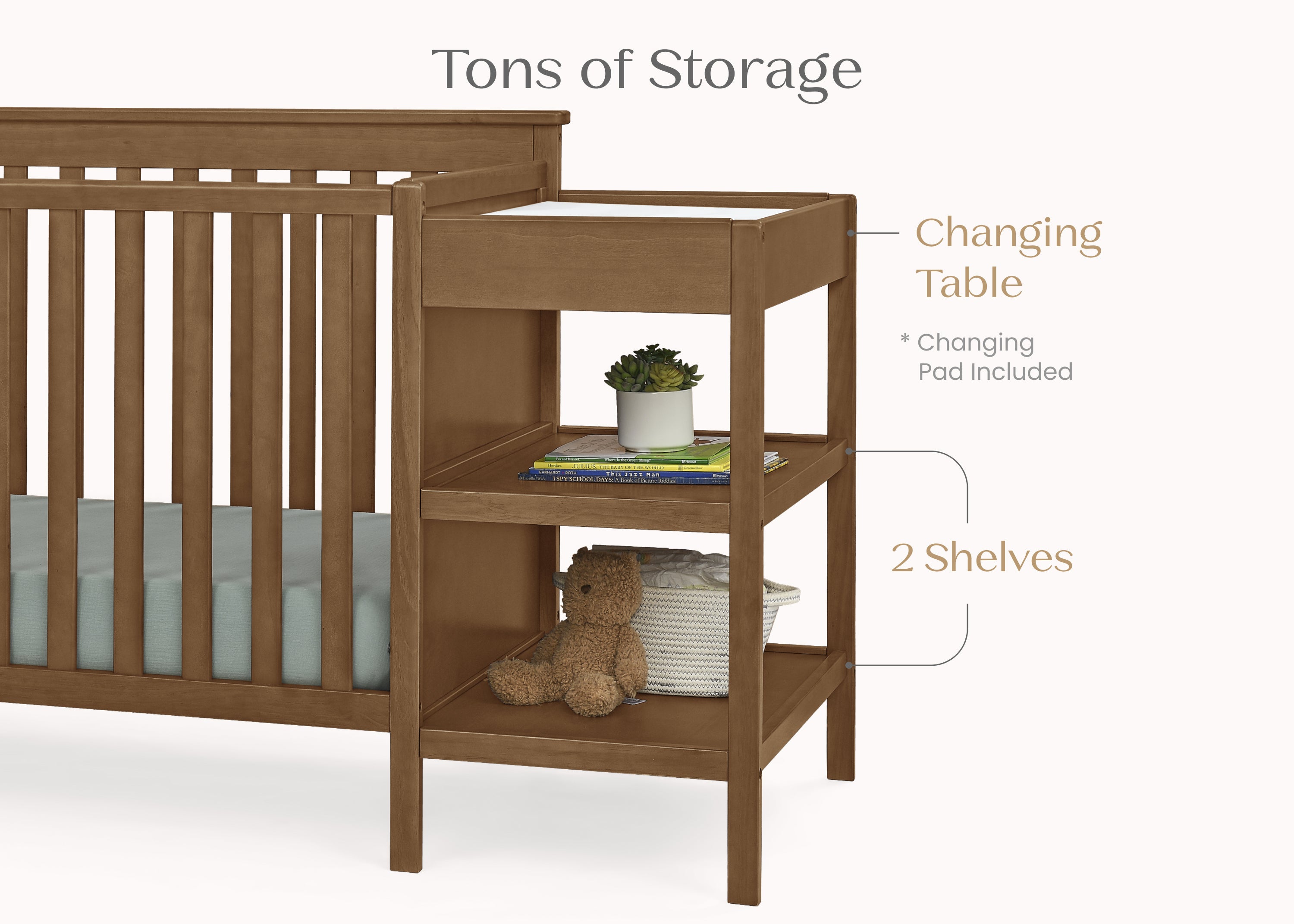 Ellie 5-in-1 Convertible Baby Crib with Changer - Toddler Bed, Daybed & Full-Size Frame - Nursery Furniture for Boys & Girls - Perfect for Newborns to Teens