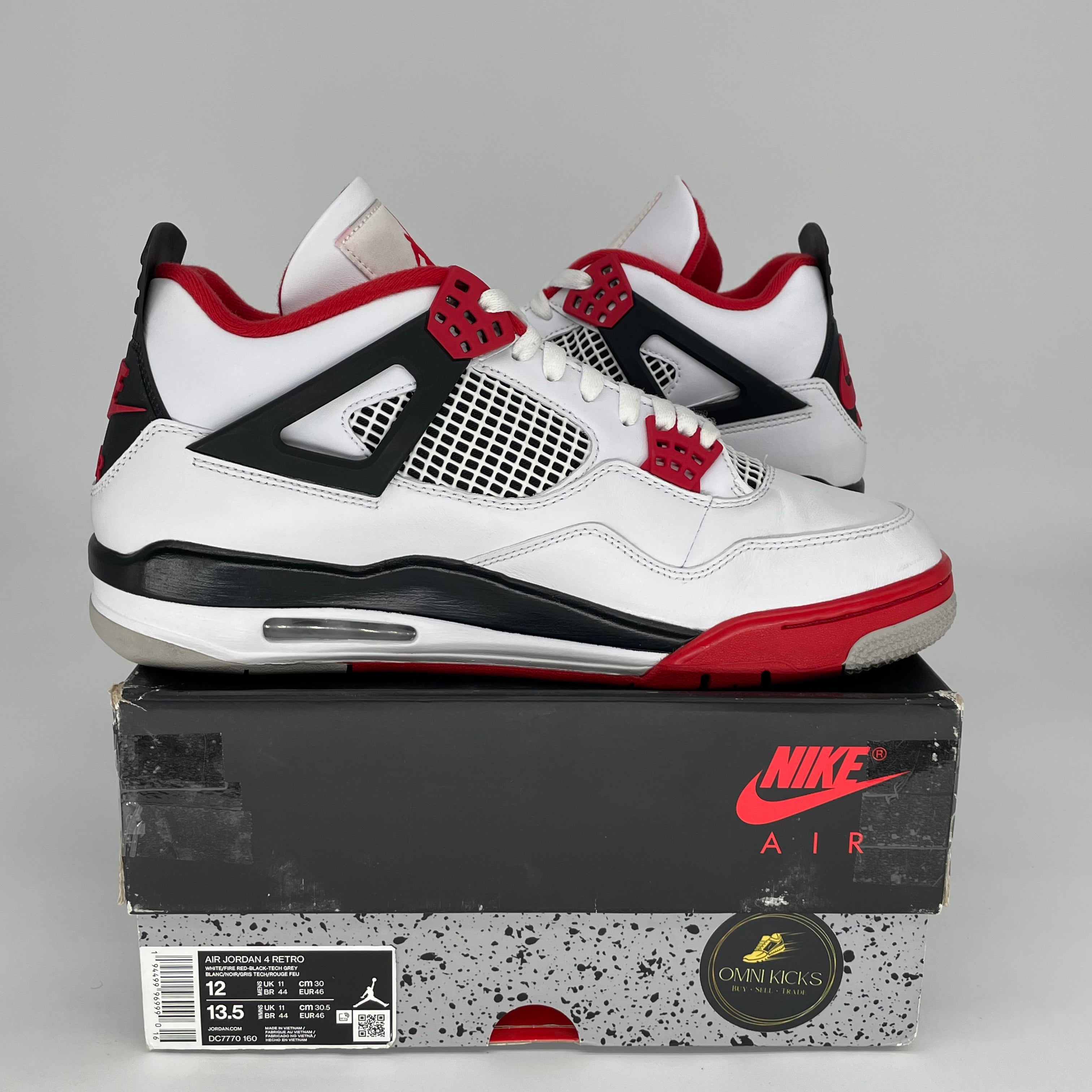 AIR JORDAN 4 Retro Fire Red Men's Basketball Shoes Size 12 - DC7770-160 | Authentic Sneakers for Streetwear & Basketball Games