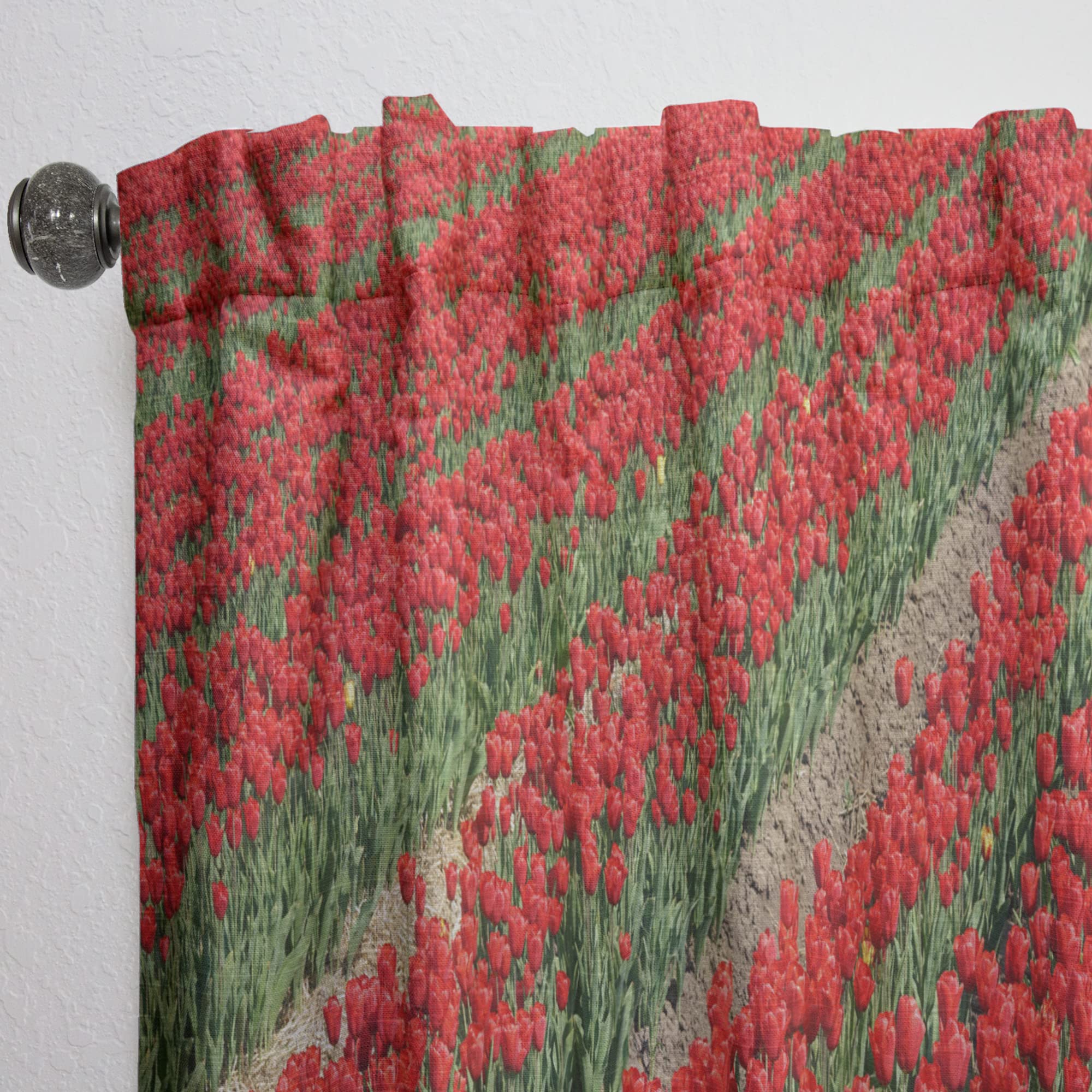 Red Tulip Floral Curtains - Thermal Insulated Single Panel Window Drapes 52x84 for Bedroom & Living Room - Perfect for Home Decor, Privacy & Energy Efficiency