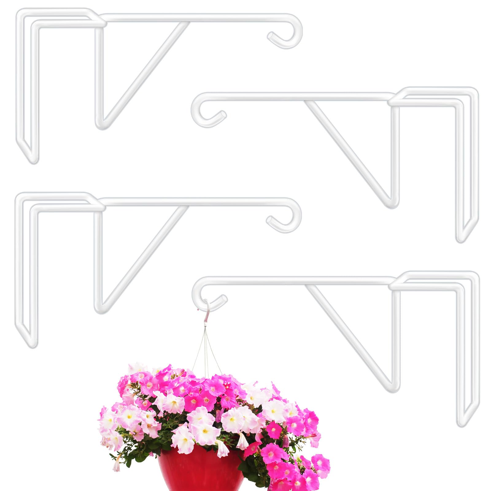 4 Pack Heavy Duty Vinyl Fence Hooks - Durable Outdoor Plant Hangers for Hanging Flower Baskets, Bird Feeders & Pool Equipment - Perfect for Garden, Patio, Backyard & Poolside Decor (White)