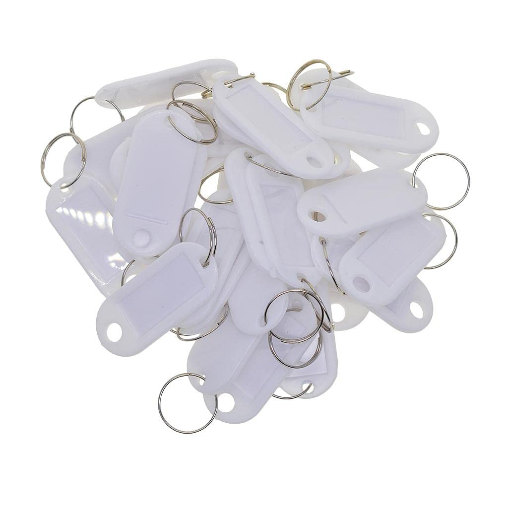 50pcs White Plastic Key Tag Key Chains - Durable Key Ring Tags for Backpack, Luggage, Mailbox, ID, USB Drive & Car Keys | Perfect for Organization, Travel & Home Use