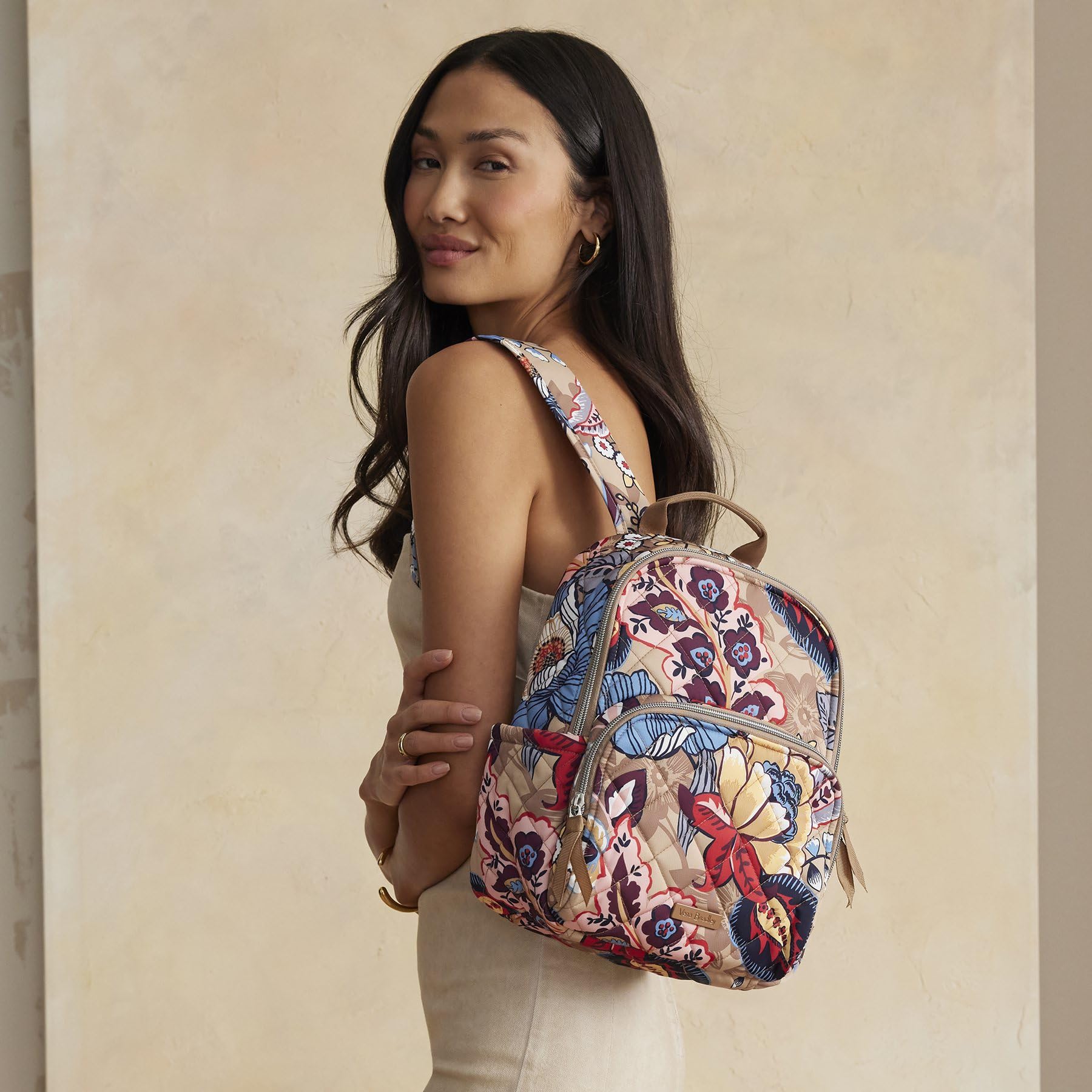 Vera Bradley Performance Twill Small Backpack - Lightweight Durable Women's Travel Bag, Botanical Beauty Floral Print, Perfect for School, Work & Weekend Getaways