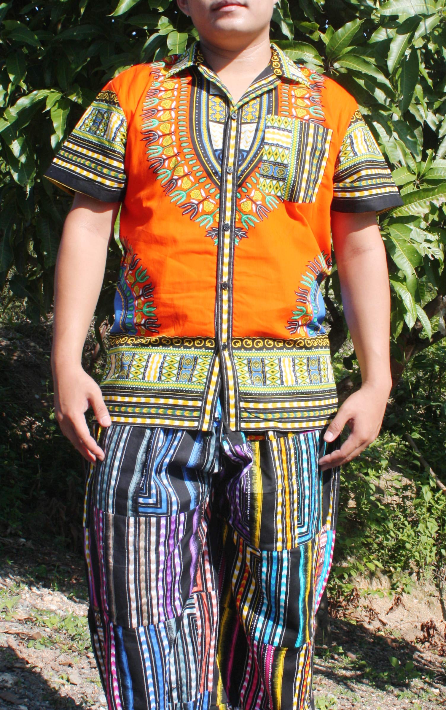 Stylish African Dashiki Art Hawaiian Shirt for Men - 100% Pure Cotton Breathable Large Collar Shirt - Perfect for Beach Vacation, Summer Party & Casual Wear