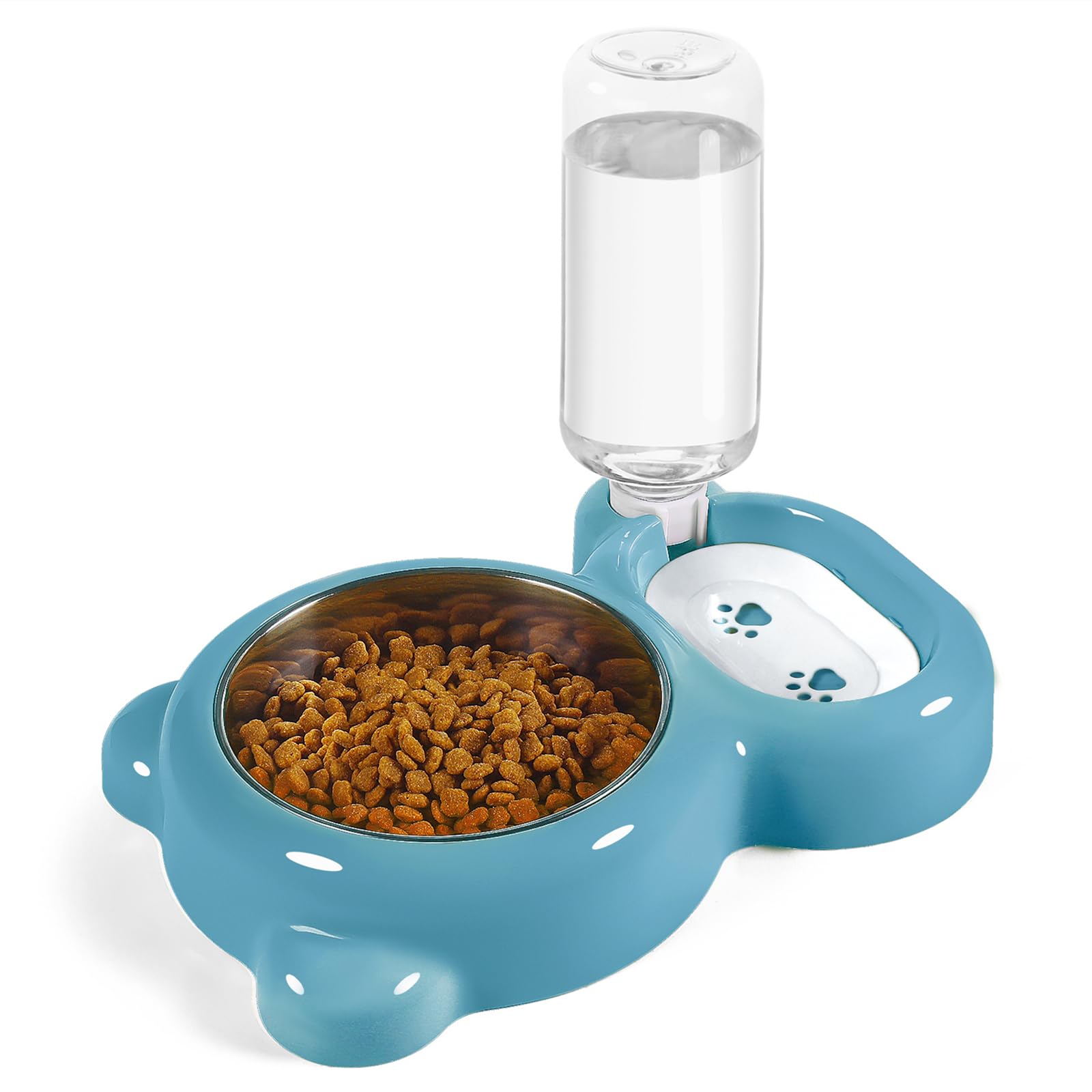 Stainless Steel Cat and Small Dog Bowls Set with Water Dispenser - Non-Slip Pet Food & Water Dishes for Indoor/Outdoor Use - Durable Blue Pet Feeding Bowls for Home, Travel & Camping