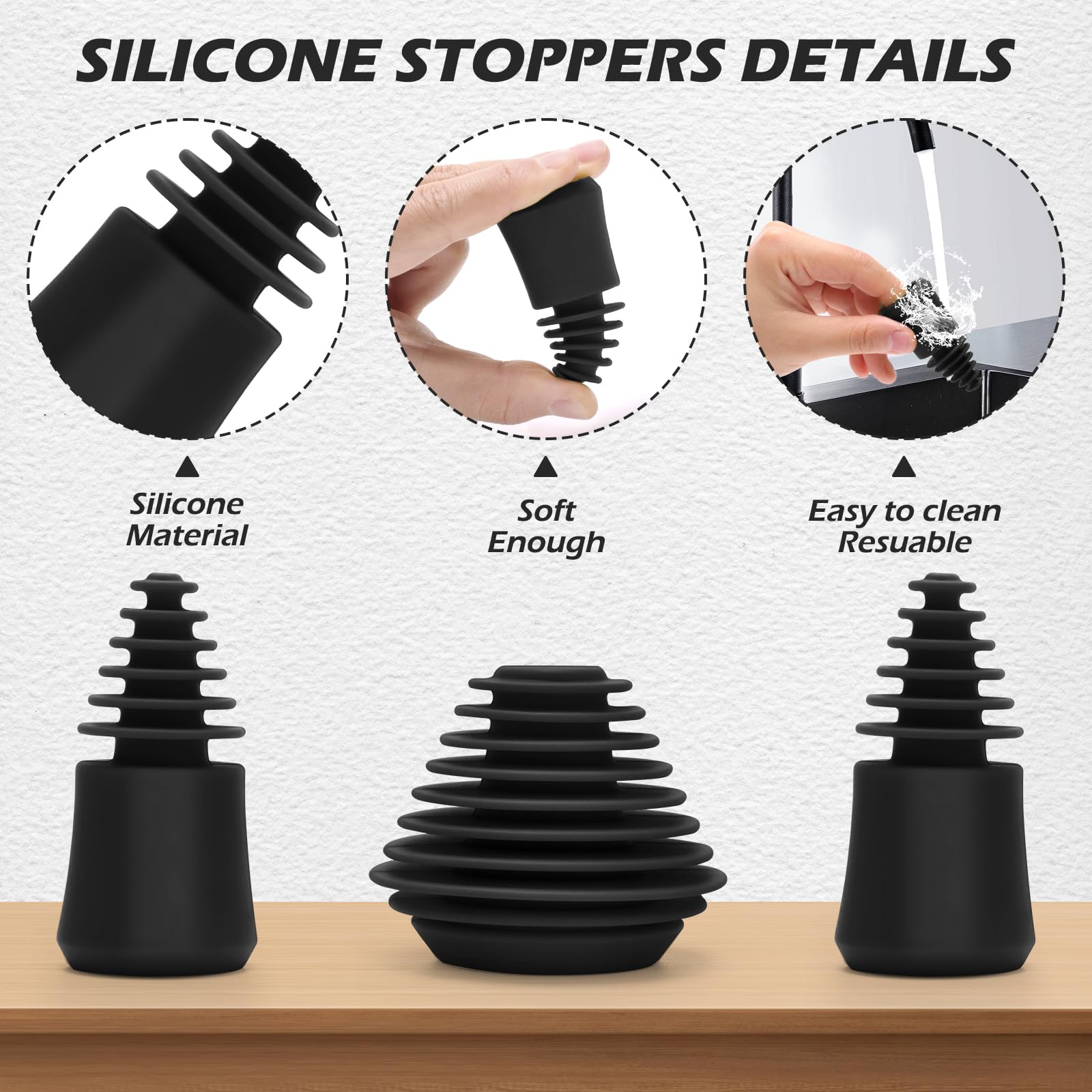 3PCS Silicone Cleaning Plugs with 8PCS Brushes - Glass Pipe Cleaning Kit for Water Pipes & Storage (Black)