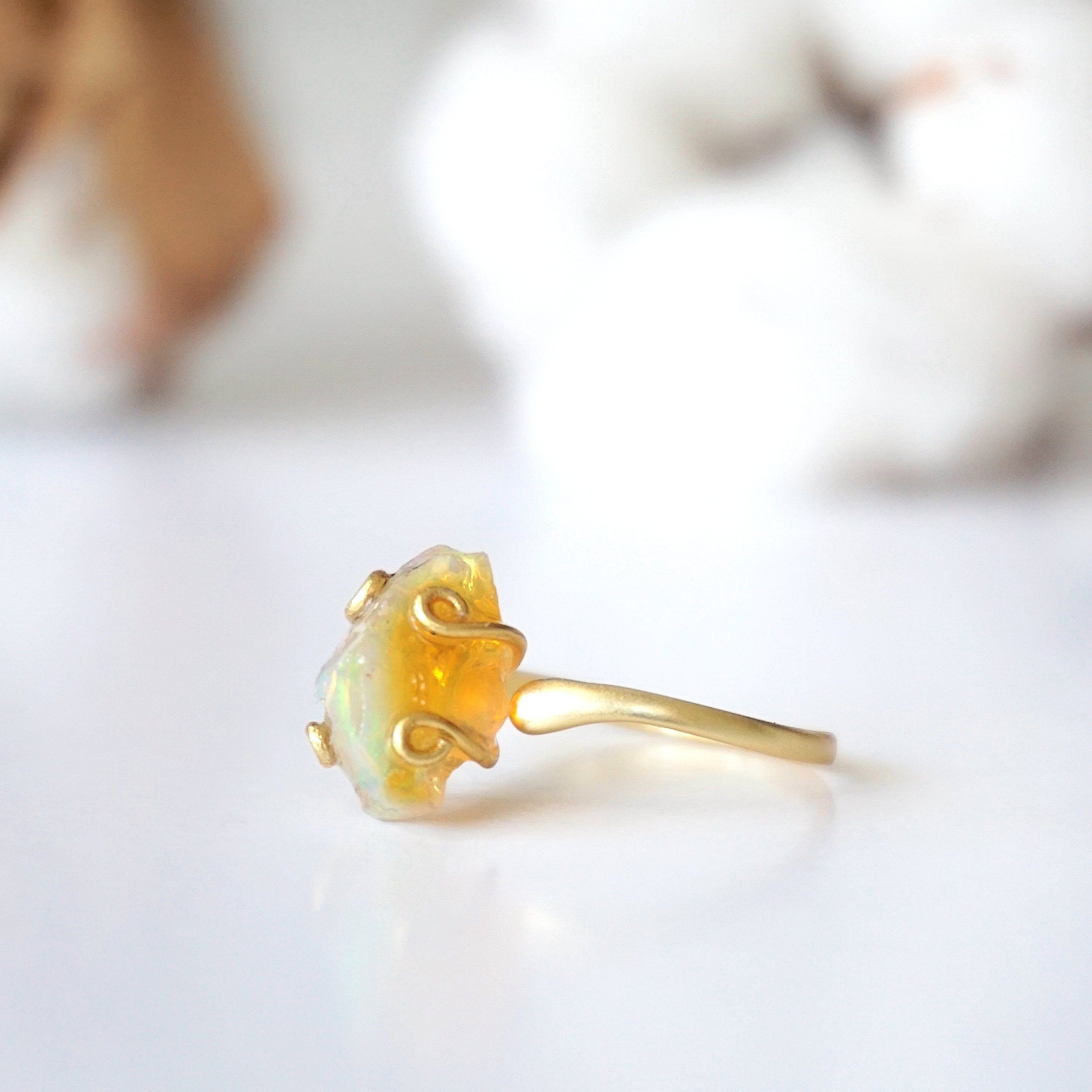 14K Gold Vermeil Fire Opal Adjustable Ring - Elegant Handmade Jewelry for Women, Perfect for Weddings, Parties & Everyday Wear