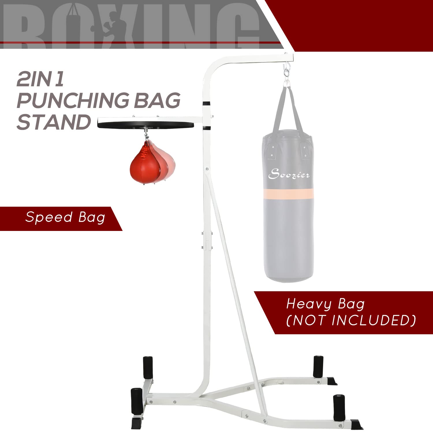 Soozier 2 in 1 Adjustable Height Punching Bag Stand with Weighted Base & Speed Bag - Heavy Duty Freestanding Boxing Stand for Home Gym, MMA Training, Kickboxing & Fitness Workouts